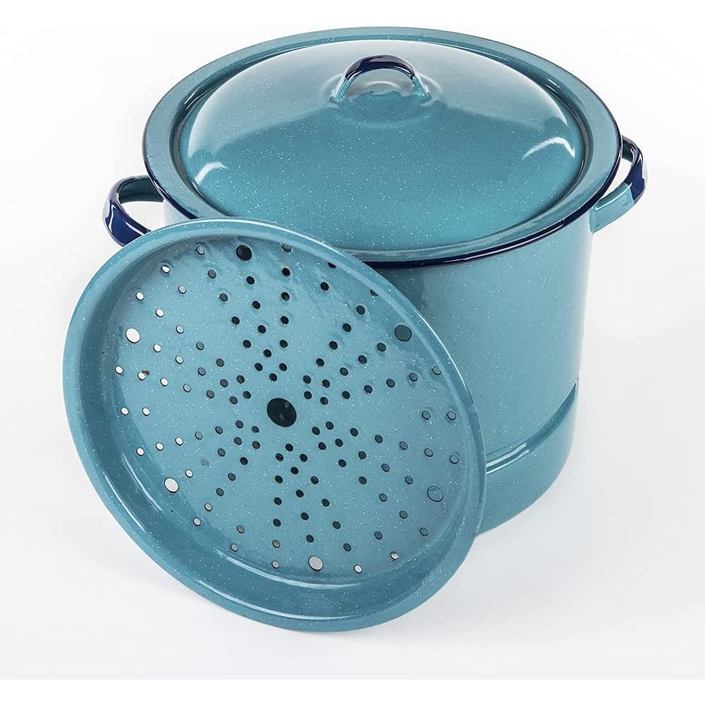 Cinsa 312129 Enamel on Steel 15 Quart Steamer Pot with Lid and Trivet, Blue