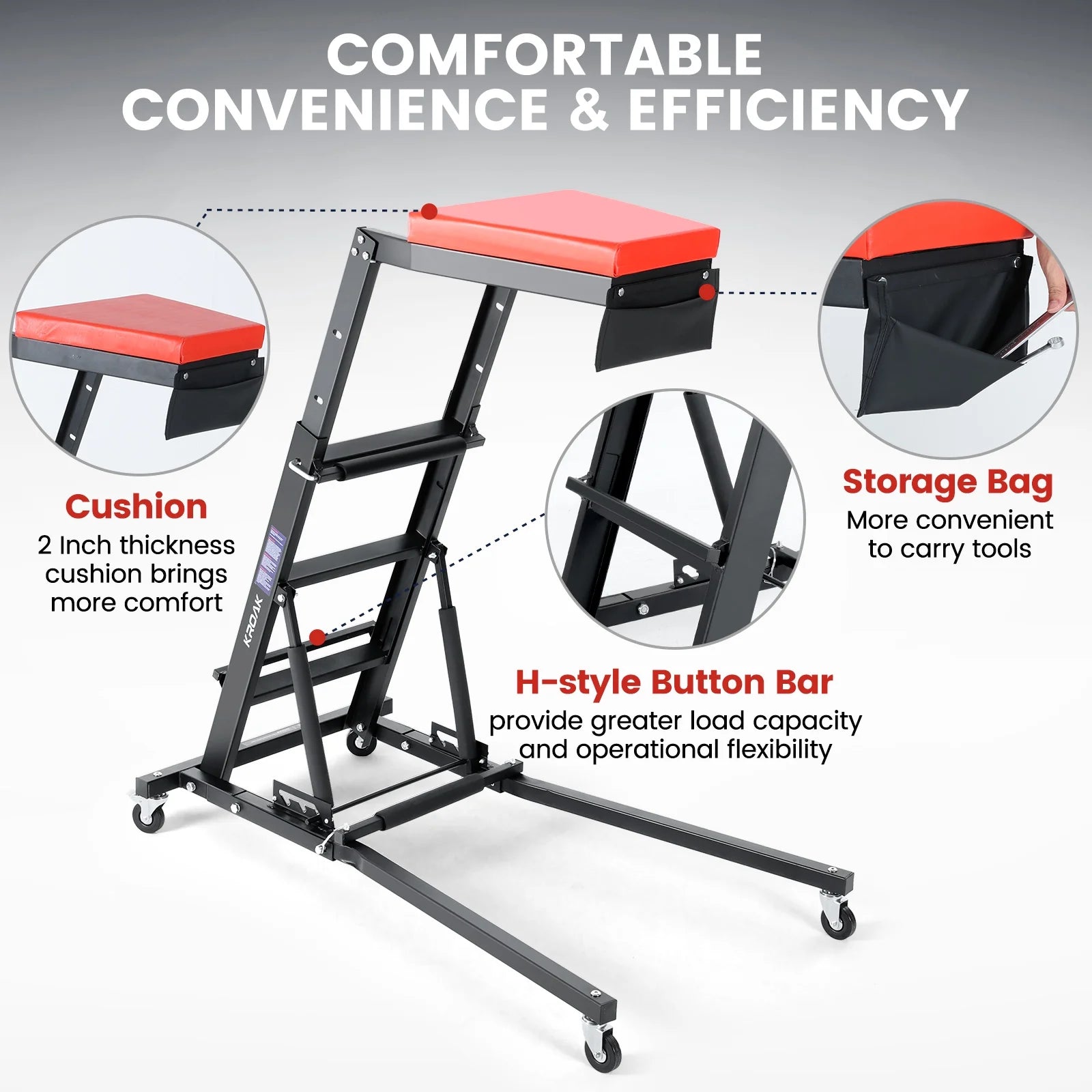 Kroak Foldable Automotive Topside Engine Creeper 440lbs Capacity, 47.6 - 66.5