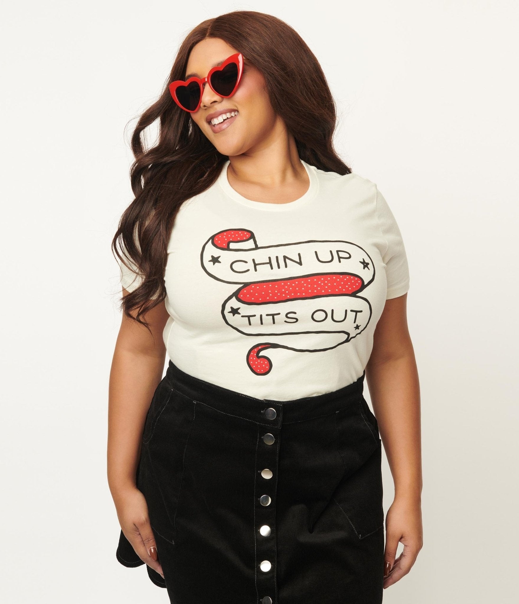 Unique Vintage Cream Chin Up Tits Out Womens Tee