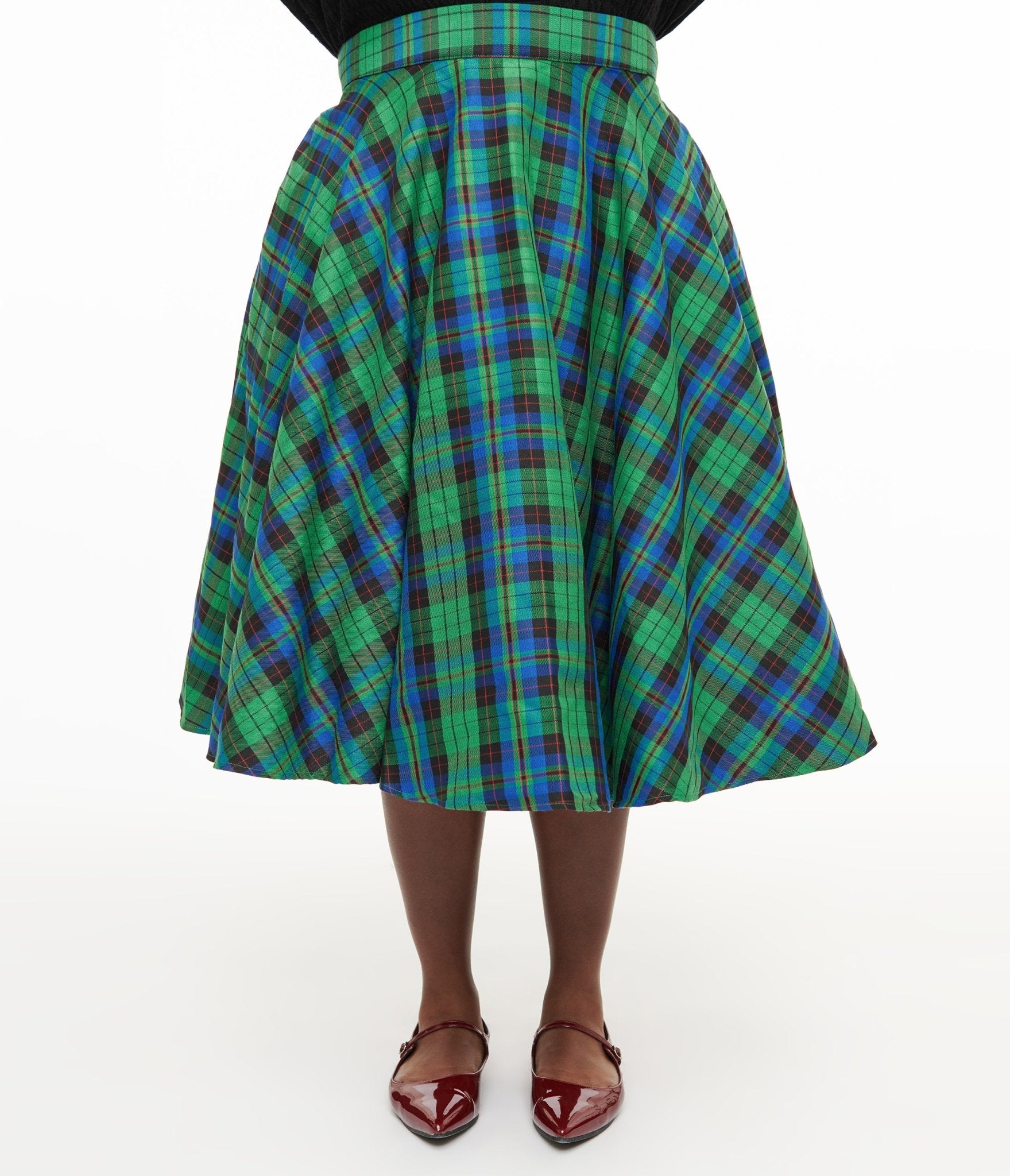 Plus Size 1950s Green & Blue Winter Check Swing Skirt