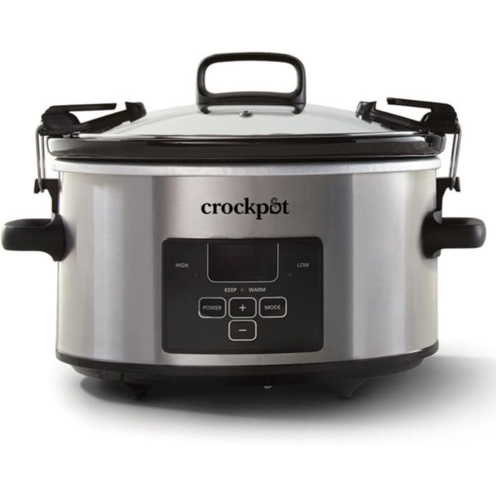 Crock-Pot 2122615 4 Quart Travel Proof Cook and Carry Programmable Slow Cooker with Locking Lid, Stainless Steel