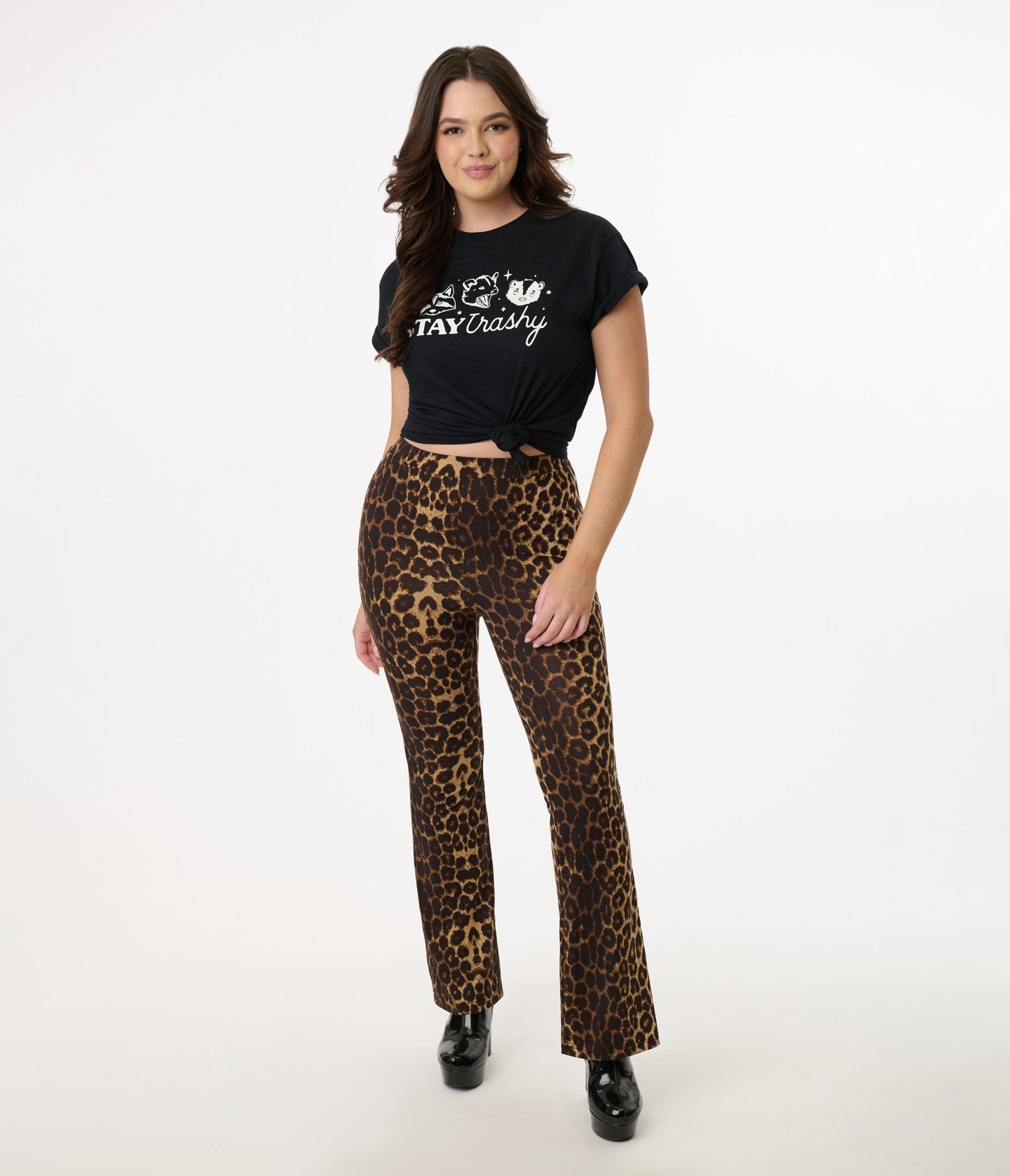 Pretty Attitude Clothing 1970s Leopard Print Bell Bottoms