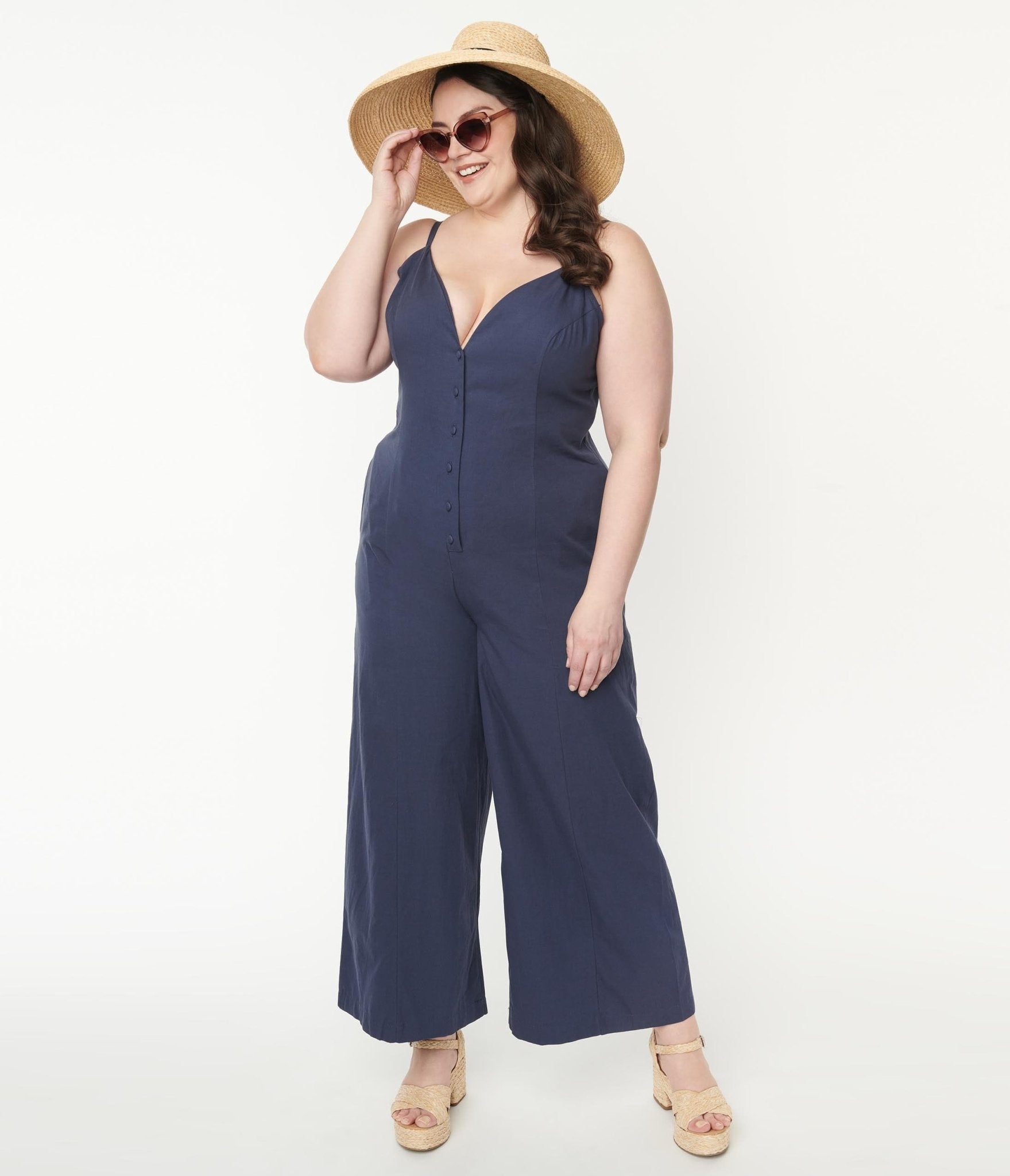 Plus Size Navy Blue V-Neck Jumpsuit