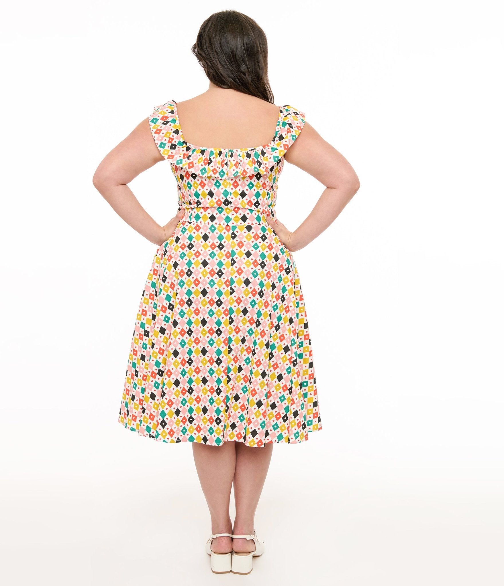 Magnolia Place Plus Size 1950s Multicolor Diamond Print Barbara Swing Dress