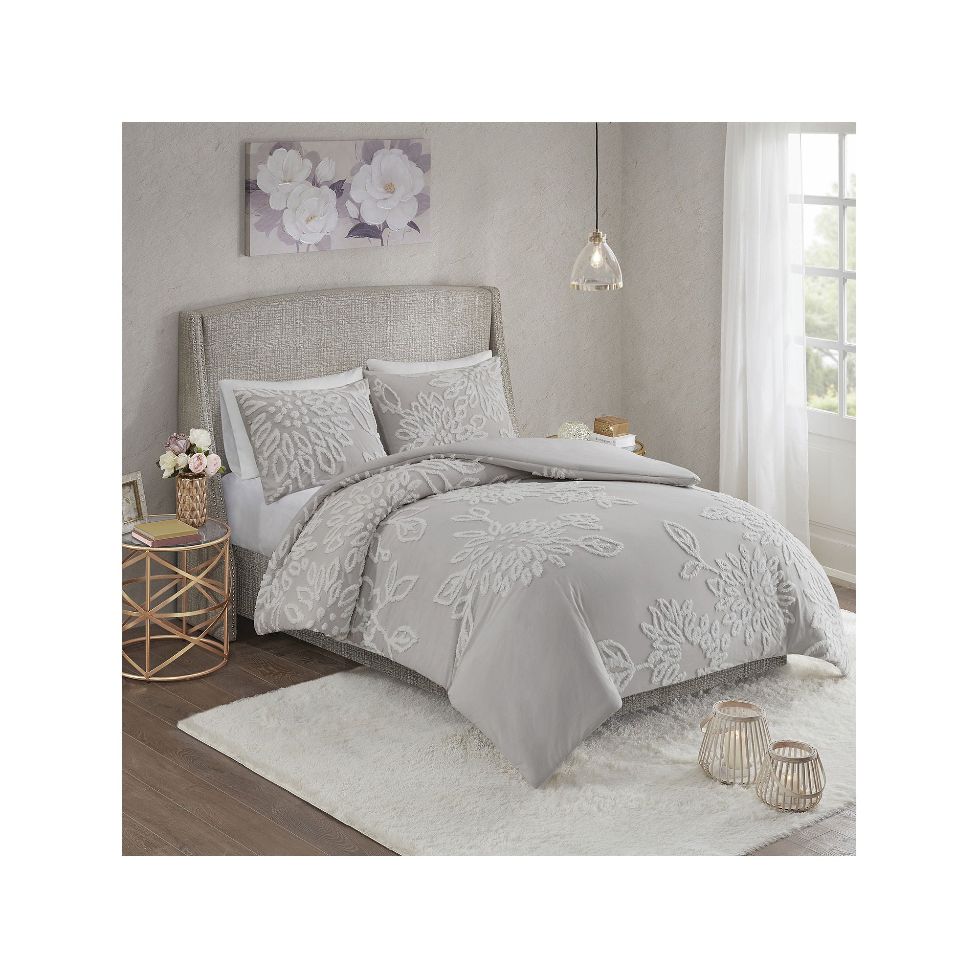 Madison Park Pansy 3-Pc. Duvet Cover Set - GRAY WHITE ONE SIZE