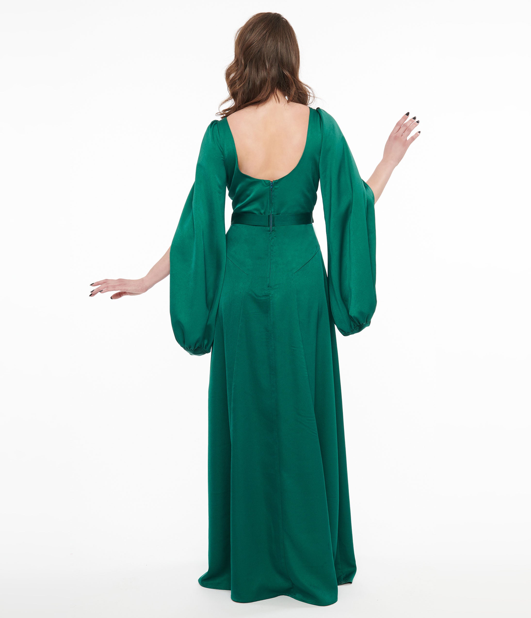 Unique Vintage 1920s Emerald Satin & Snake Pin Evening Gown