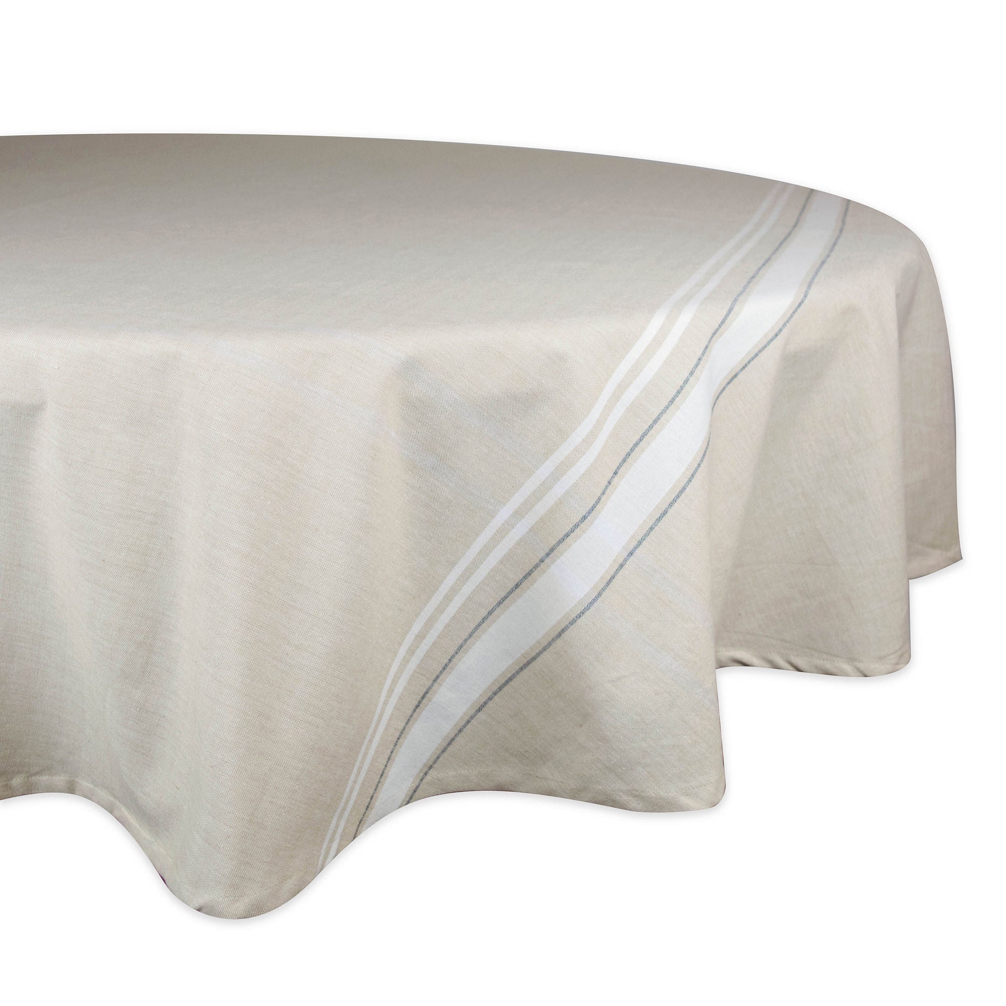 Design Imports Chambray French Sripe Tablecloth - WHITE ONE SIZE