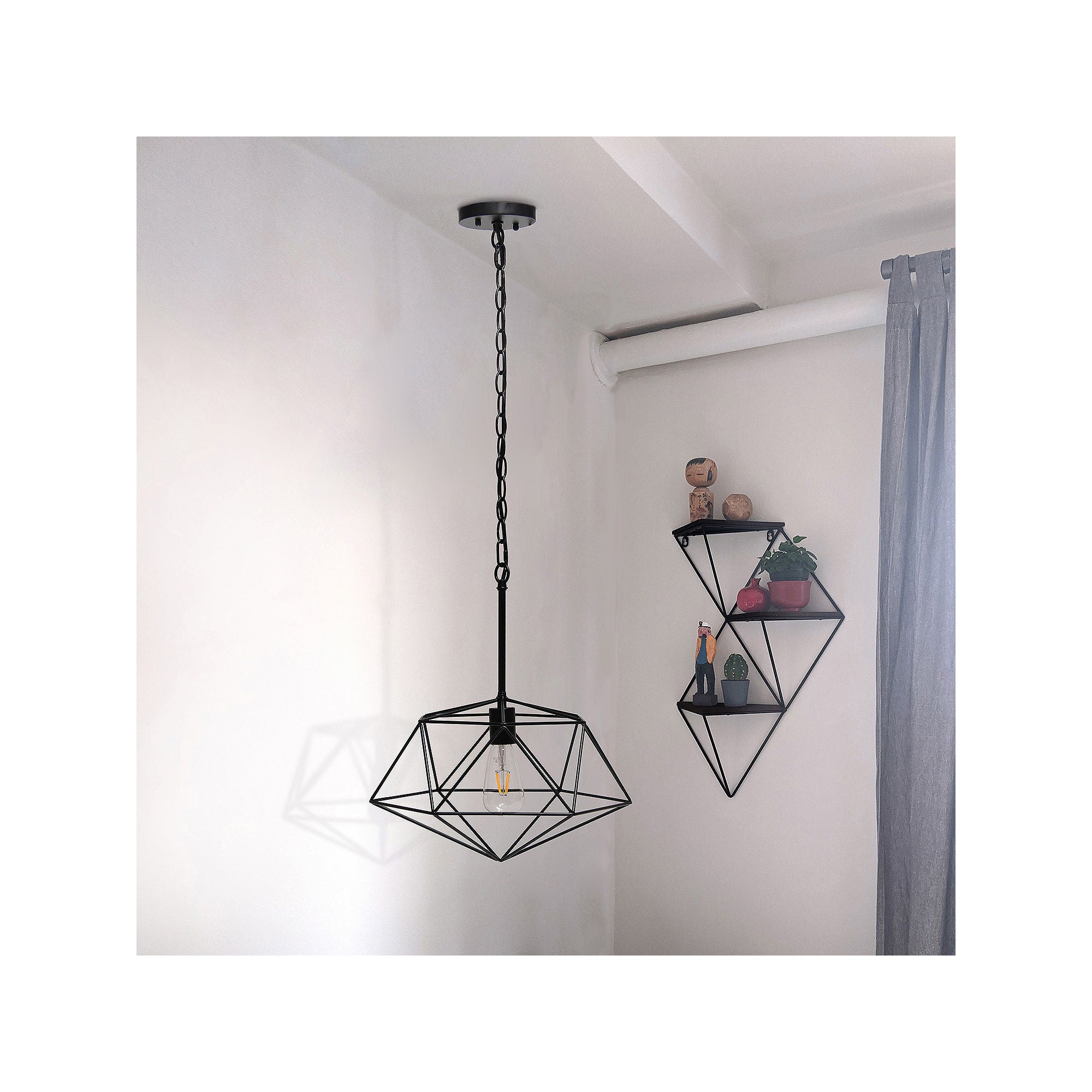 Asstd National Brand 1-Light 16 Modern Metal Wire Paragon Hanging Ceiling Fixture Pendant Light LHP-3003-BK - BLACK ONE SIZE