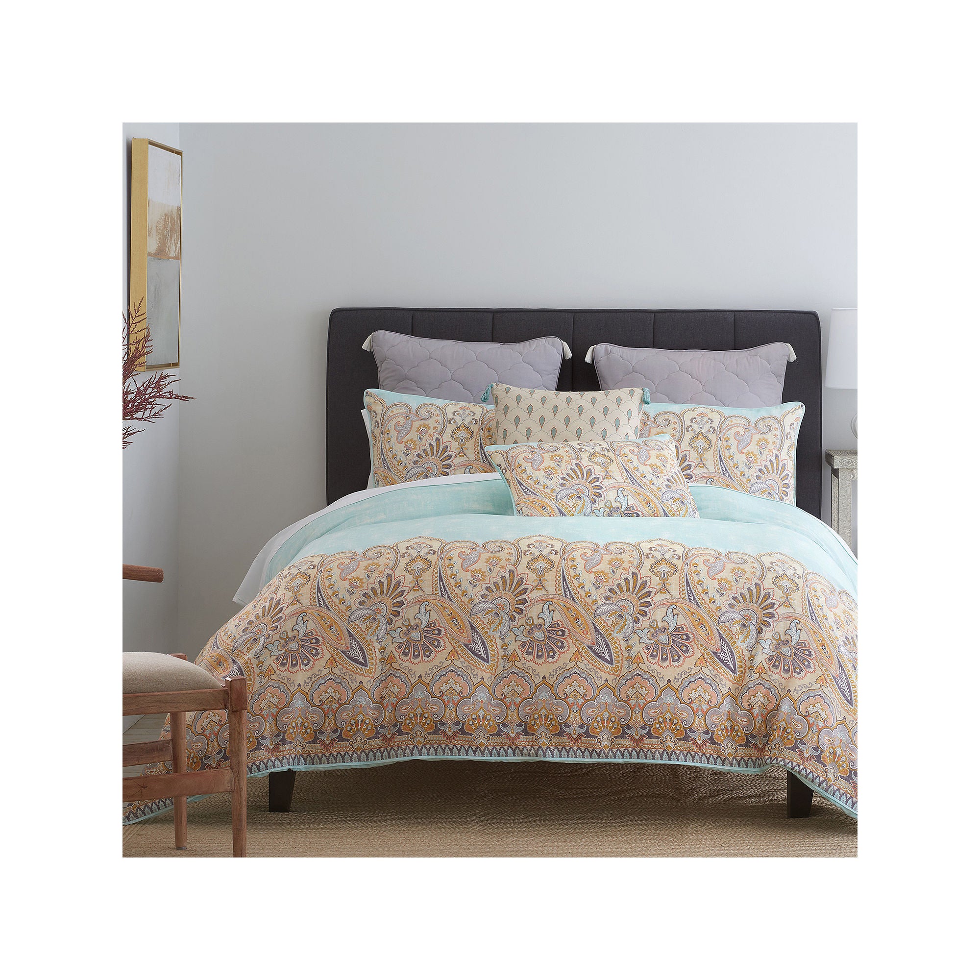 Heirlooms Of India Puri 3-Pc. Floral Midweight Reversible Comforter Set - Blue Beige