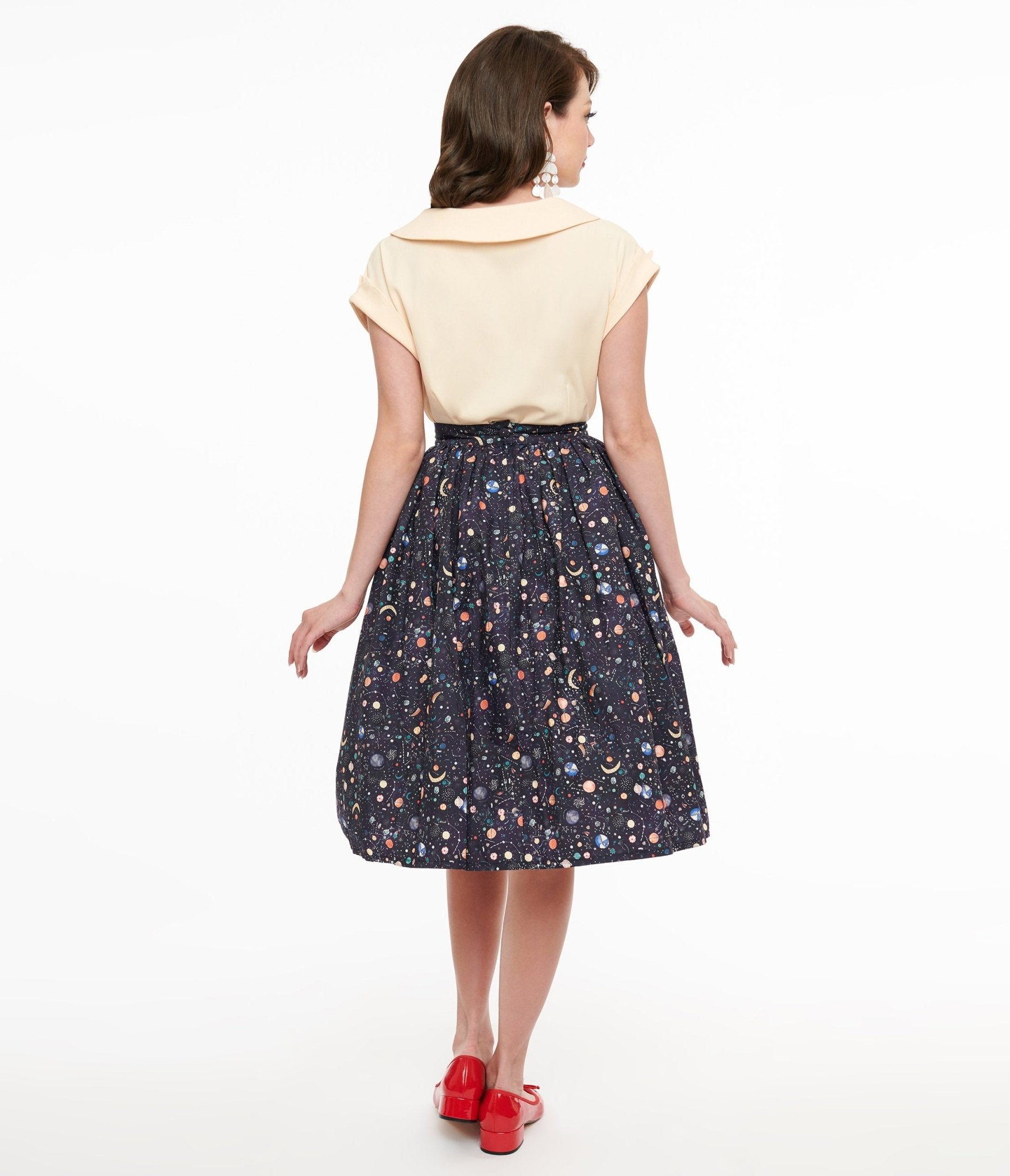 Unique Vintage Space Print Gellar Swing Skirt