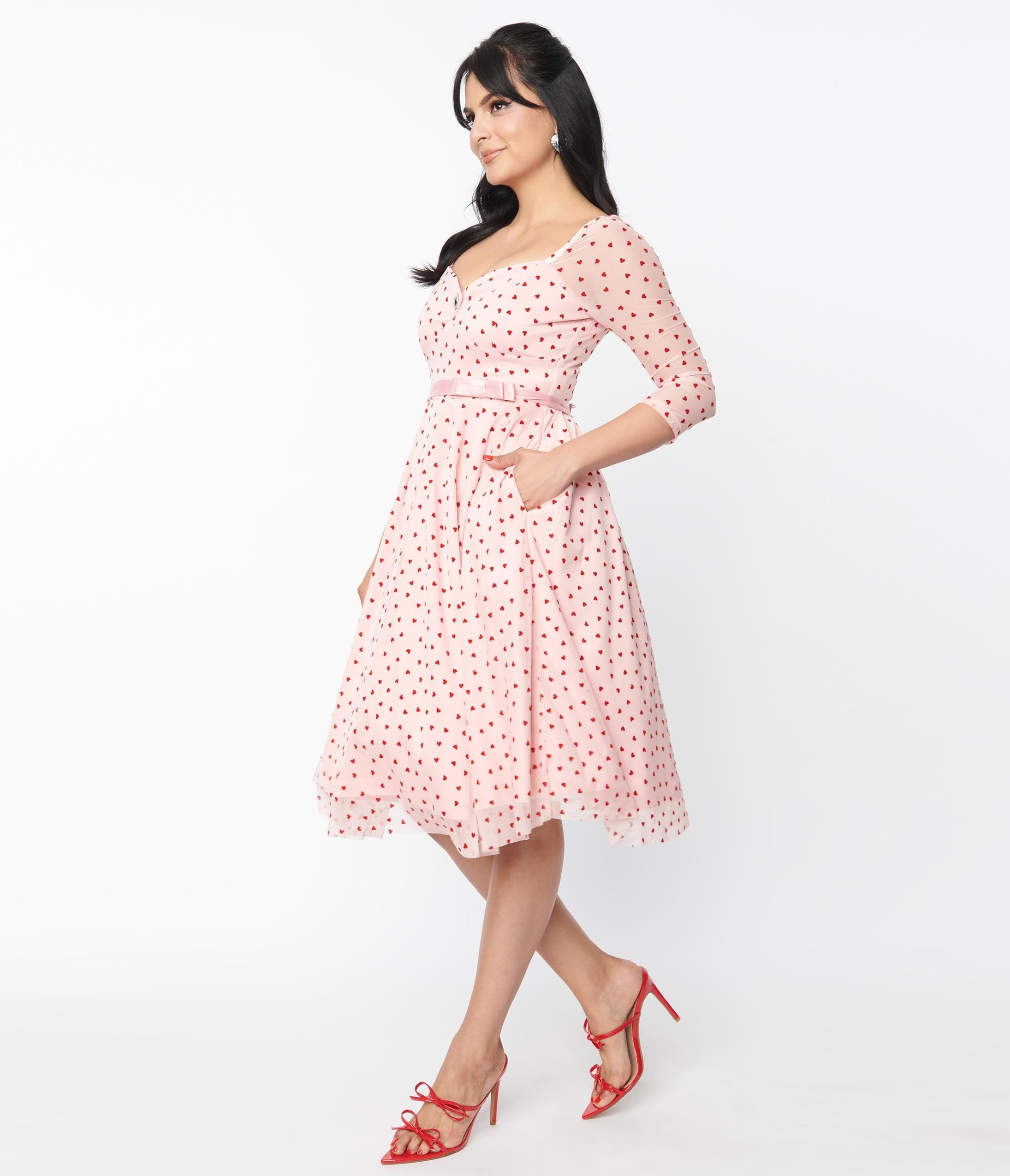 Unique Vintage Pink & Red Hearts Lamar Swing Dress