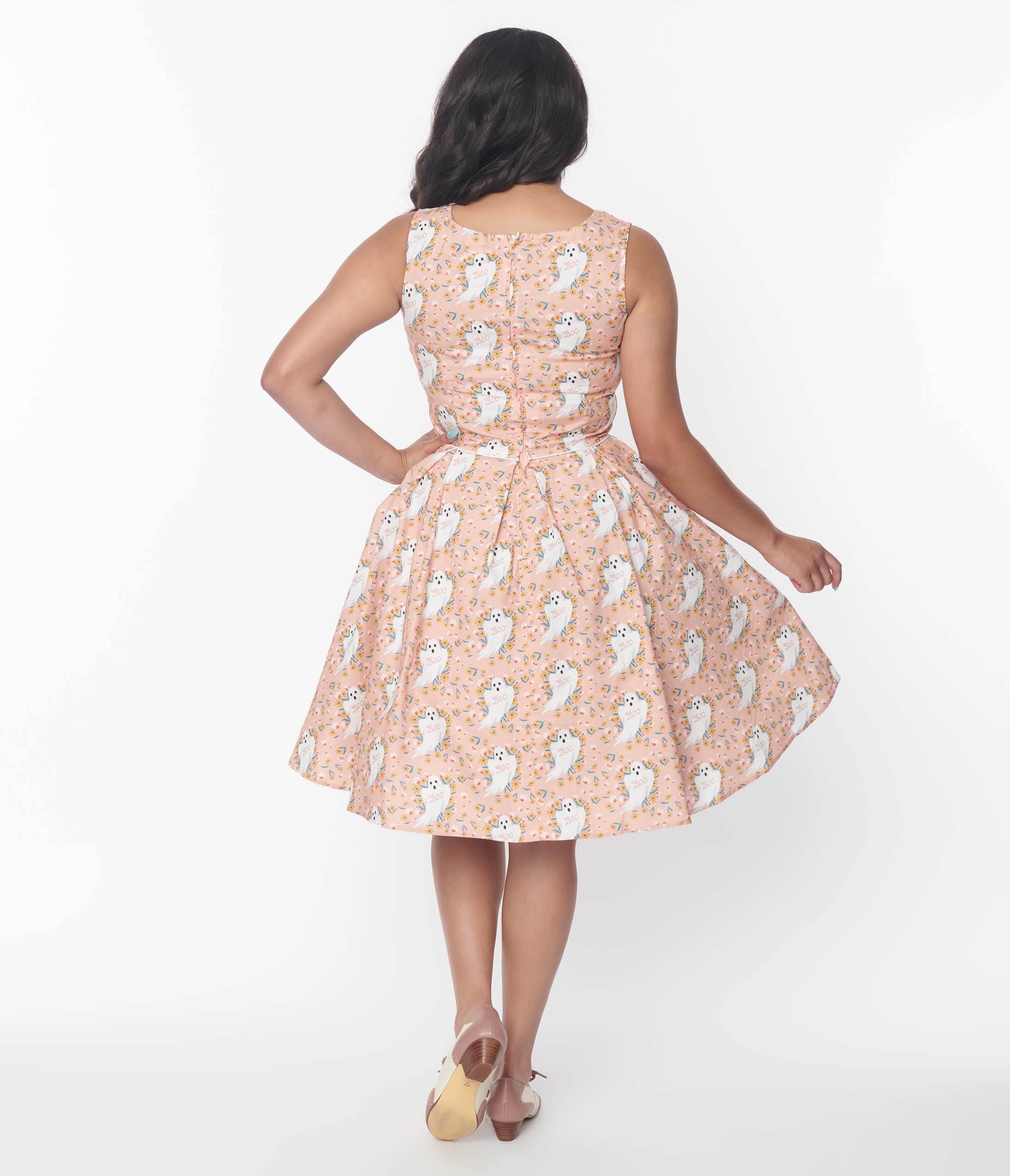 Retrolicious Pink & Ghost Print Elizabeth Swing Dress