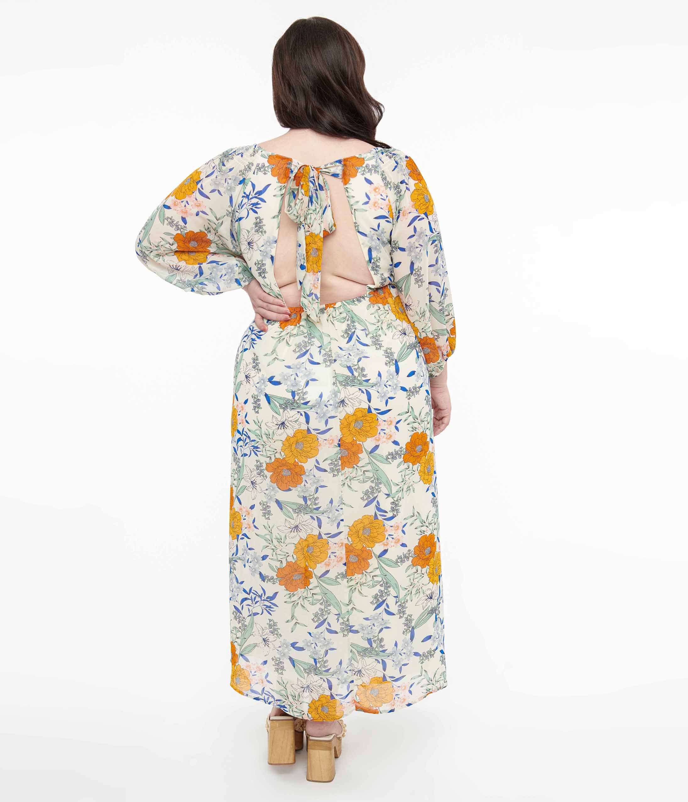 Ivory & Multicolor Floral Maxi Dress