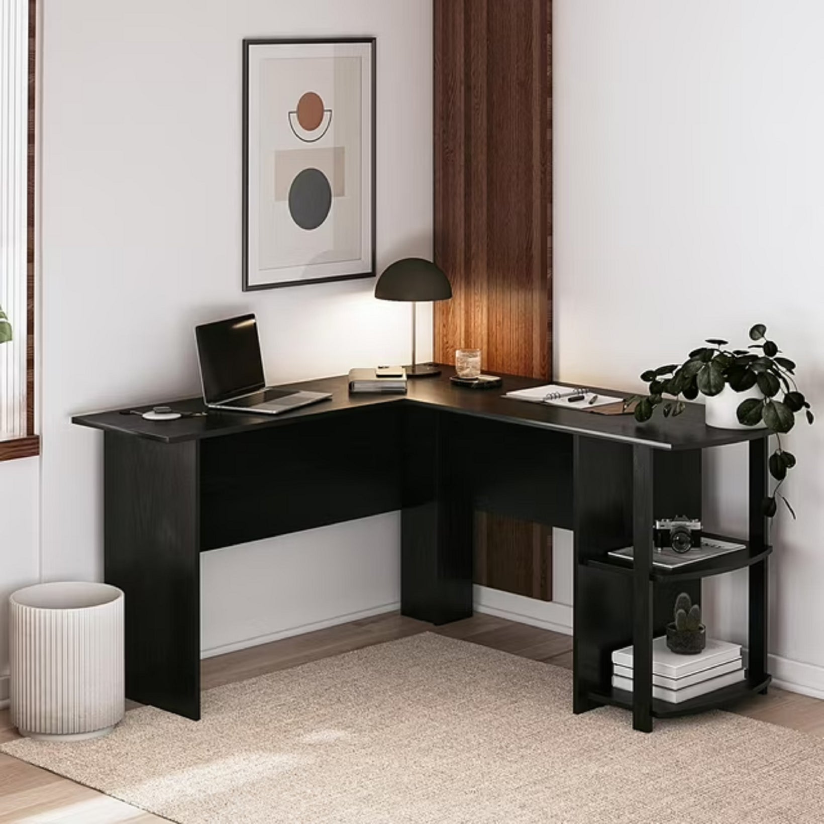 Ameriwood Home 5449026WCOM L Shaped Desk with Side Storage, Black Oak