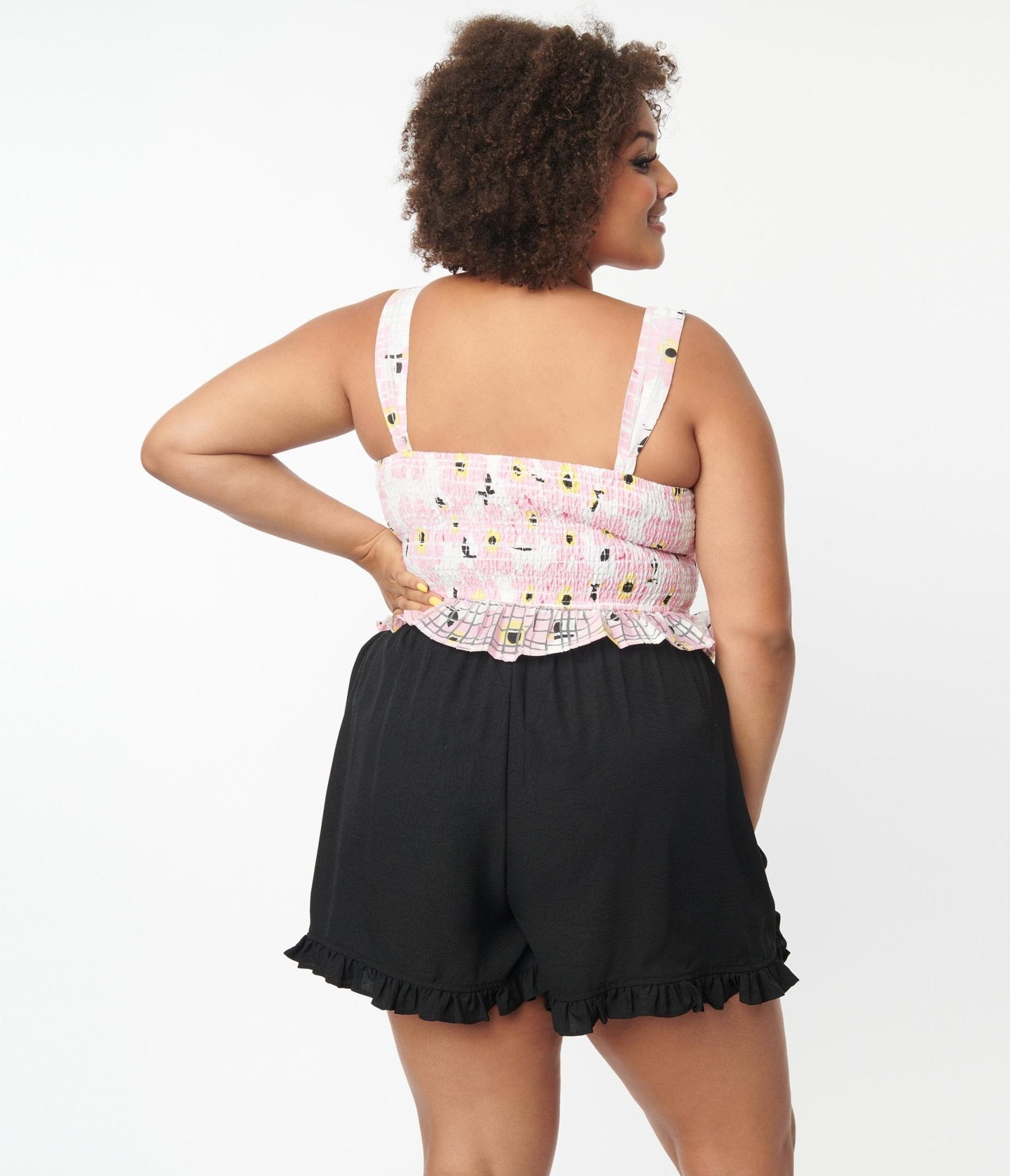 Unique Vintage Plus Size Black Ruffle Shorts