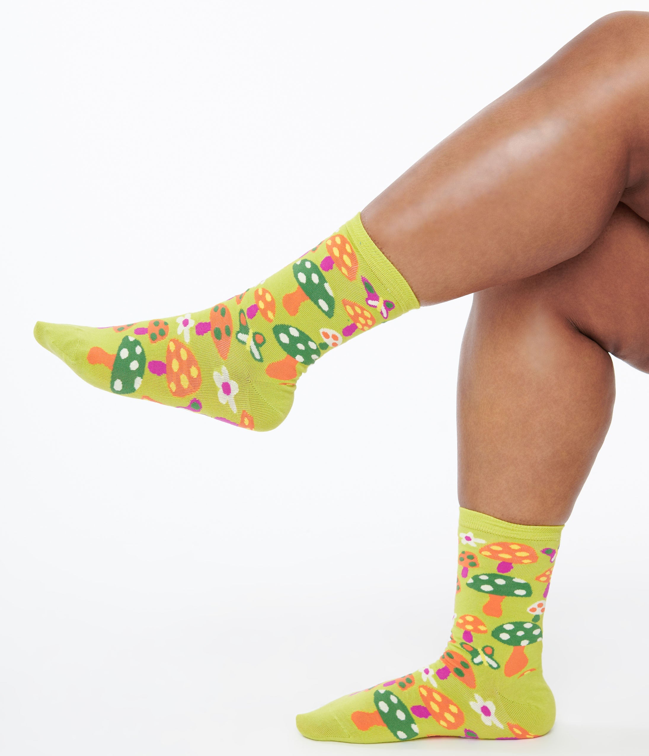 Lime Green Mushroom Crew Socks