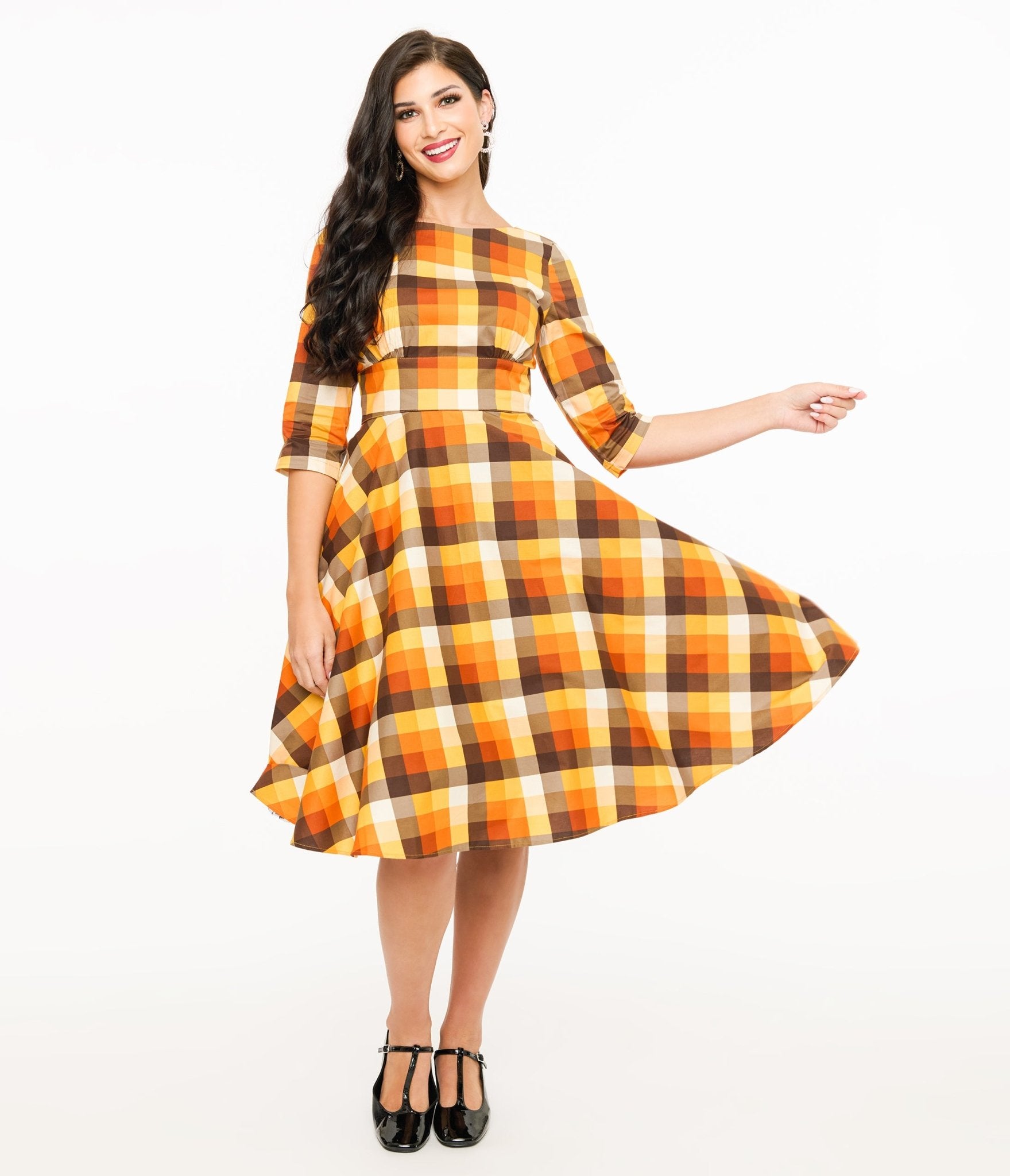 Hell Bunny 1950s Autumn Check Cotton Darlene Swing Dress