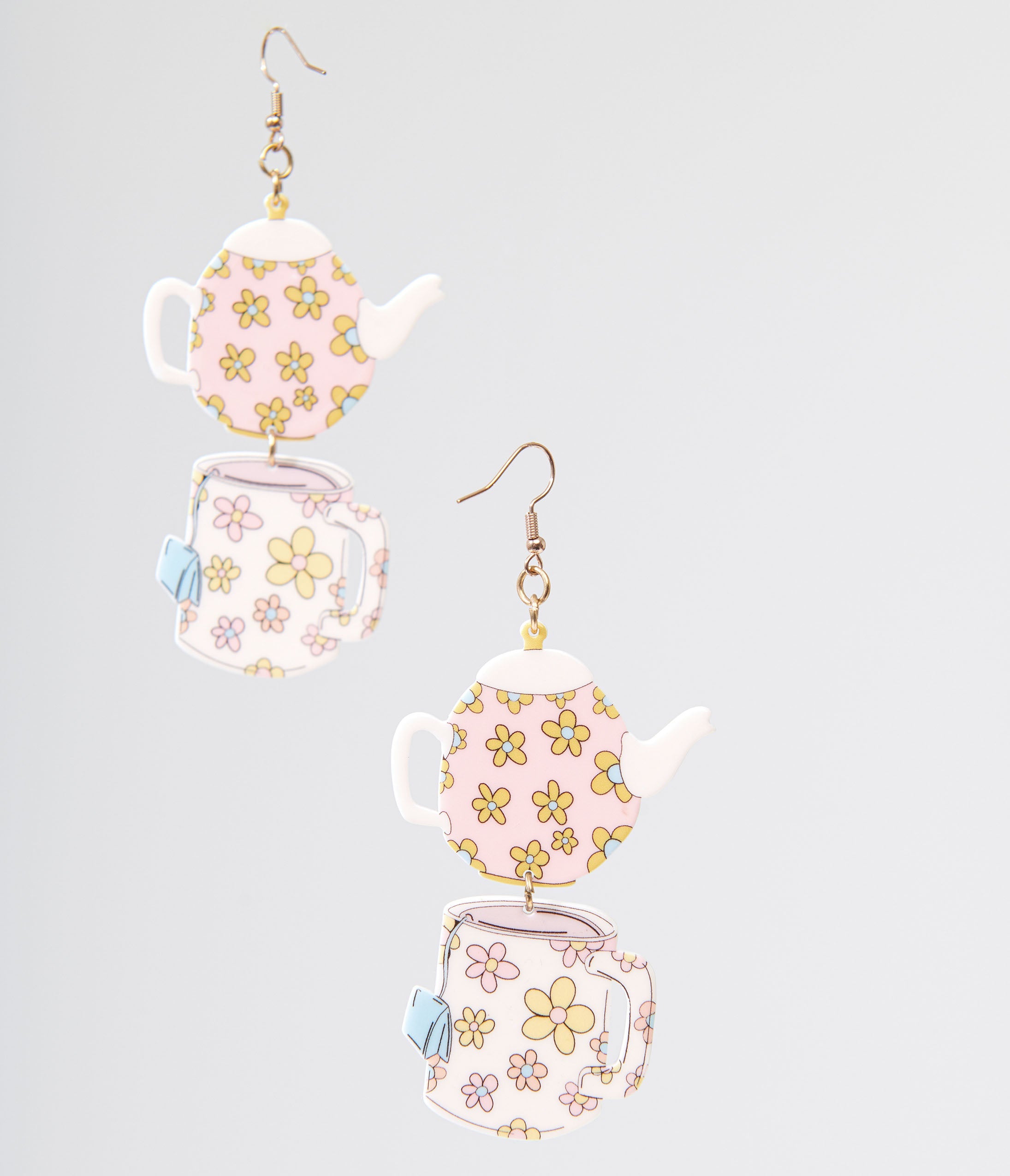 1960s Spot Of Tea Flower Teapot & Teacup Earrings