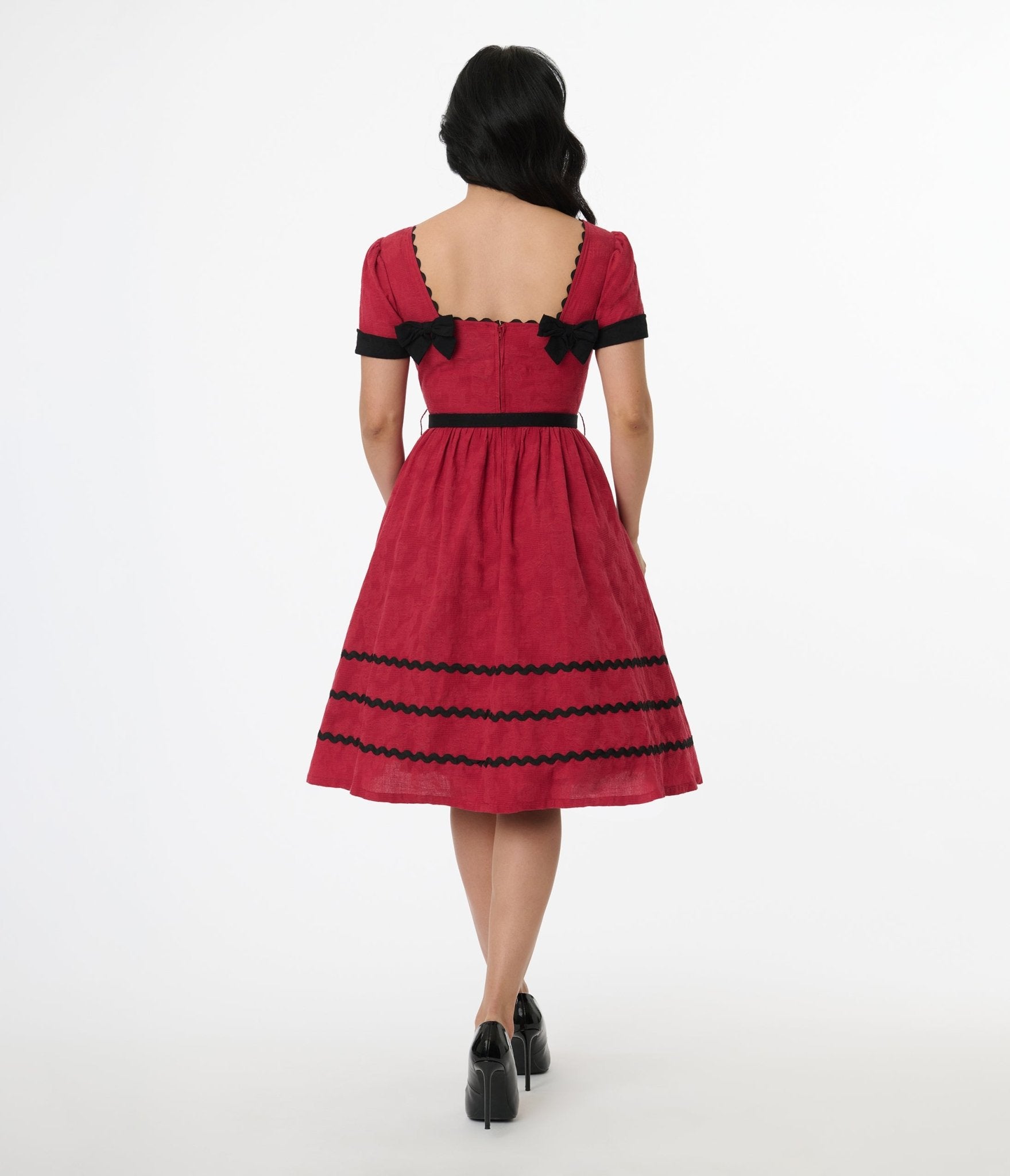 Unique Vintage 1950s Red & Faux Pearl Heart Pin Cotton Swing Dress