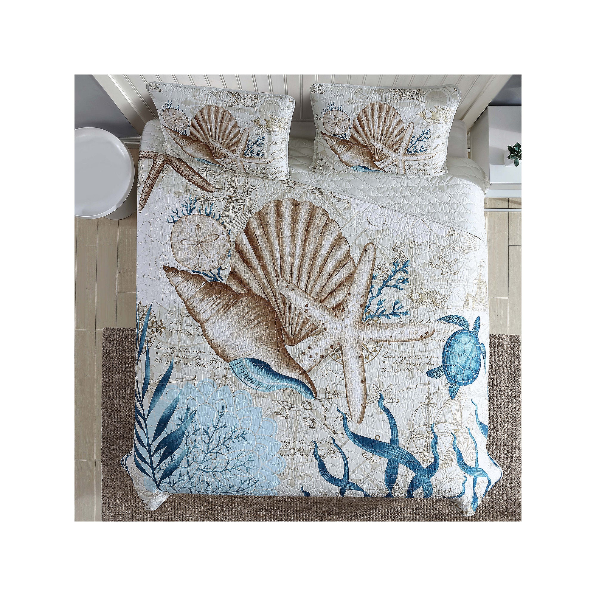 Caribbean Joe Coastal Print 3-Pc. Quilt Set - Blue Turtle