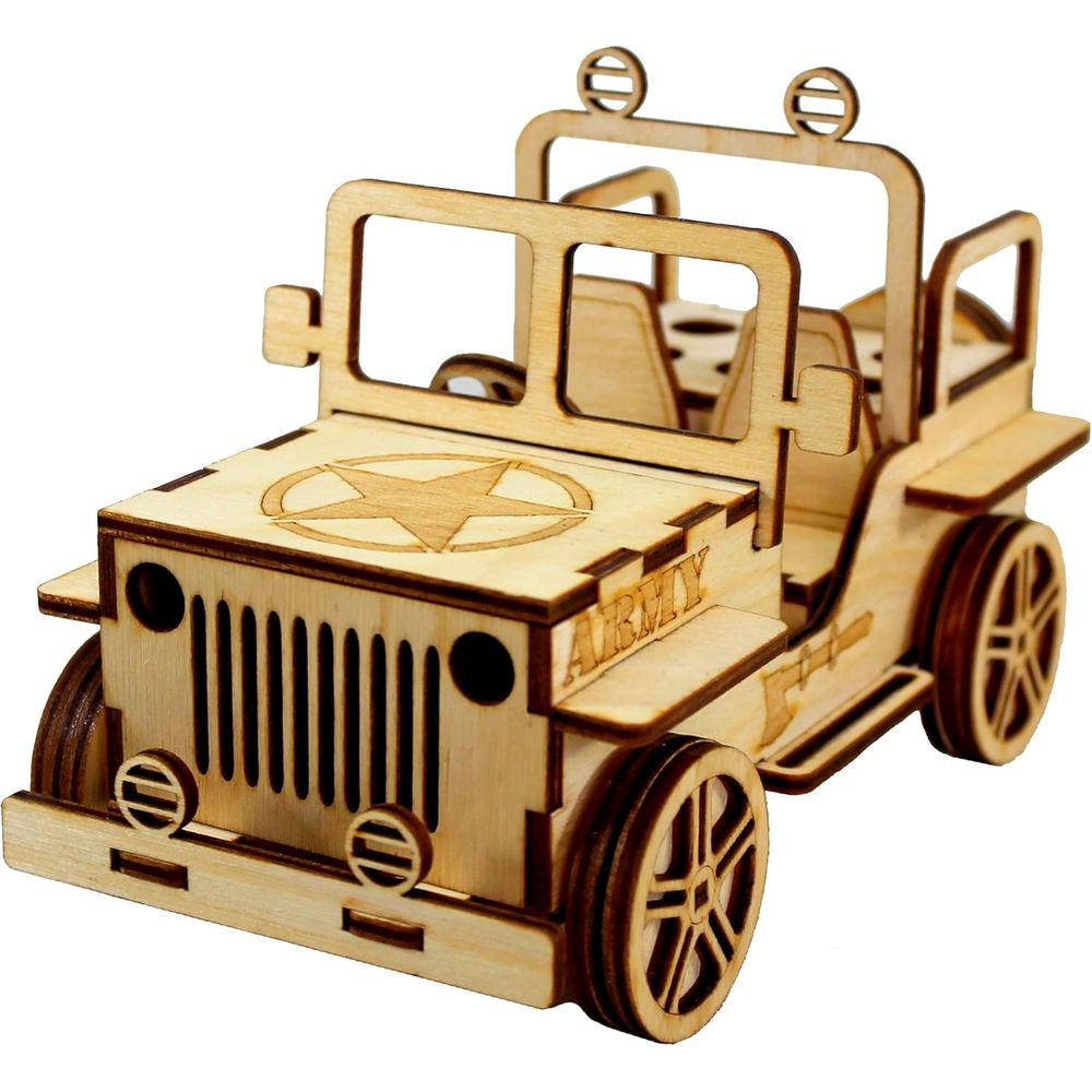 StonKraft SG_B0757TT4R7_US Wooden 3D Puzzle Military Jeep - Desk Organizer, Pen Stand, Card Holder