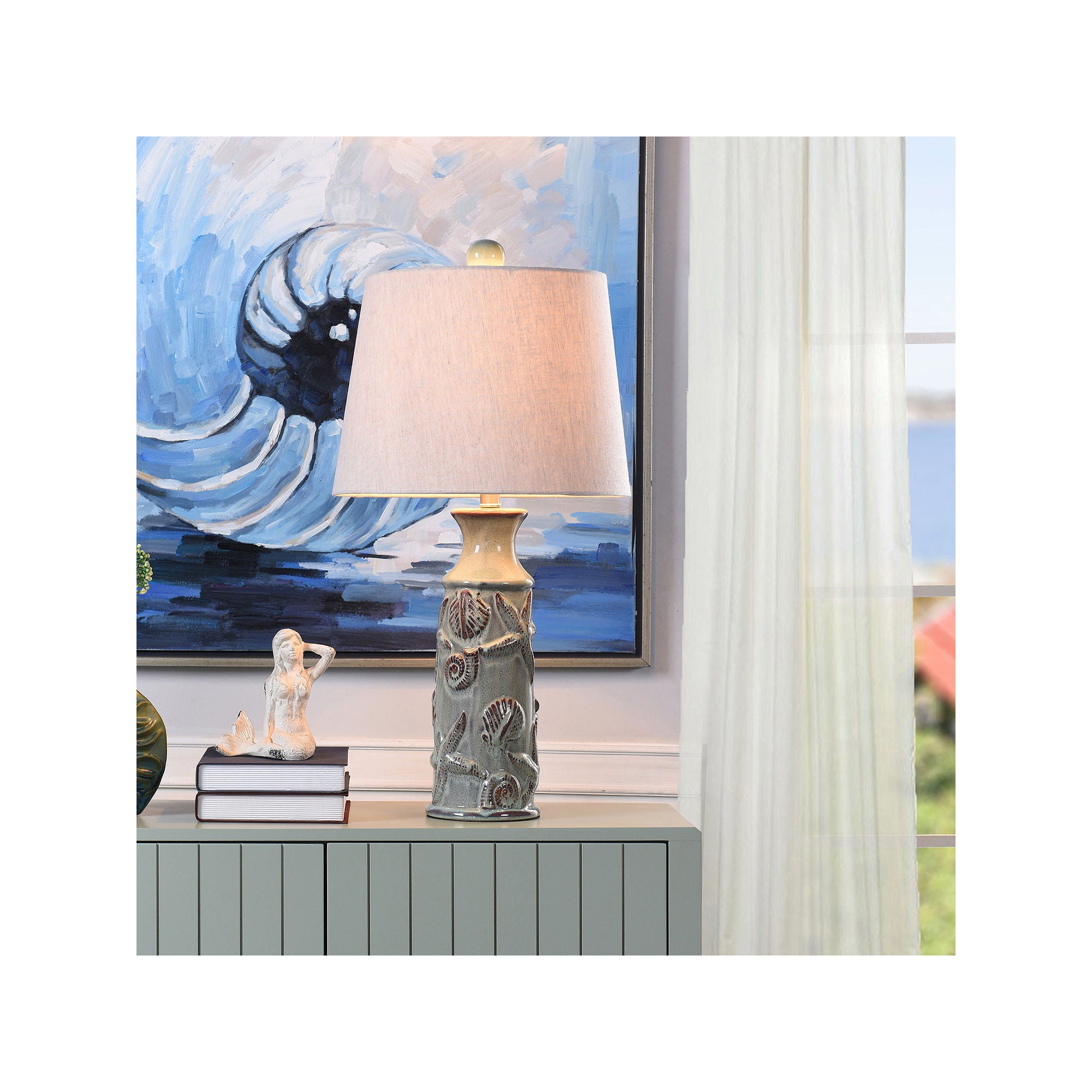 StyleCraft L39129DS 29 Blue Bay Table Lamp with Coastal Starfish and Shells