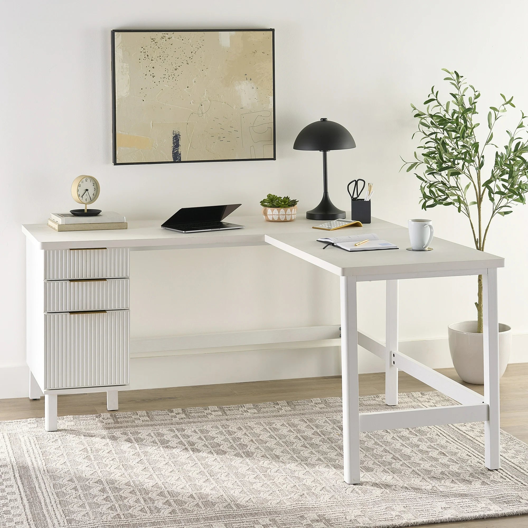 Better Homes & Gardens BHS436249972001 Lillian Fluted L-Shape Desk for Home Office, White