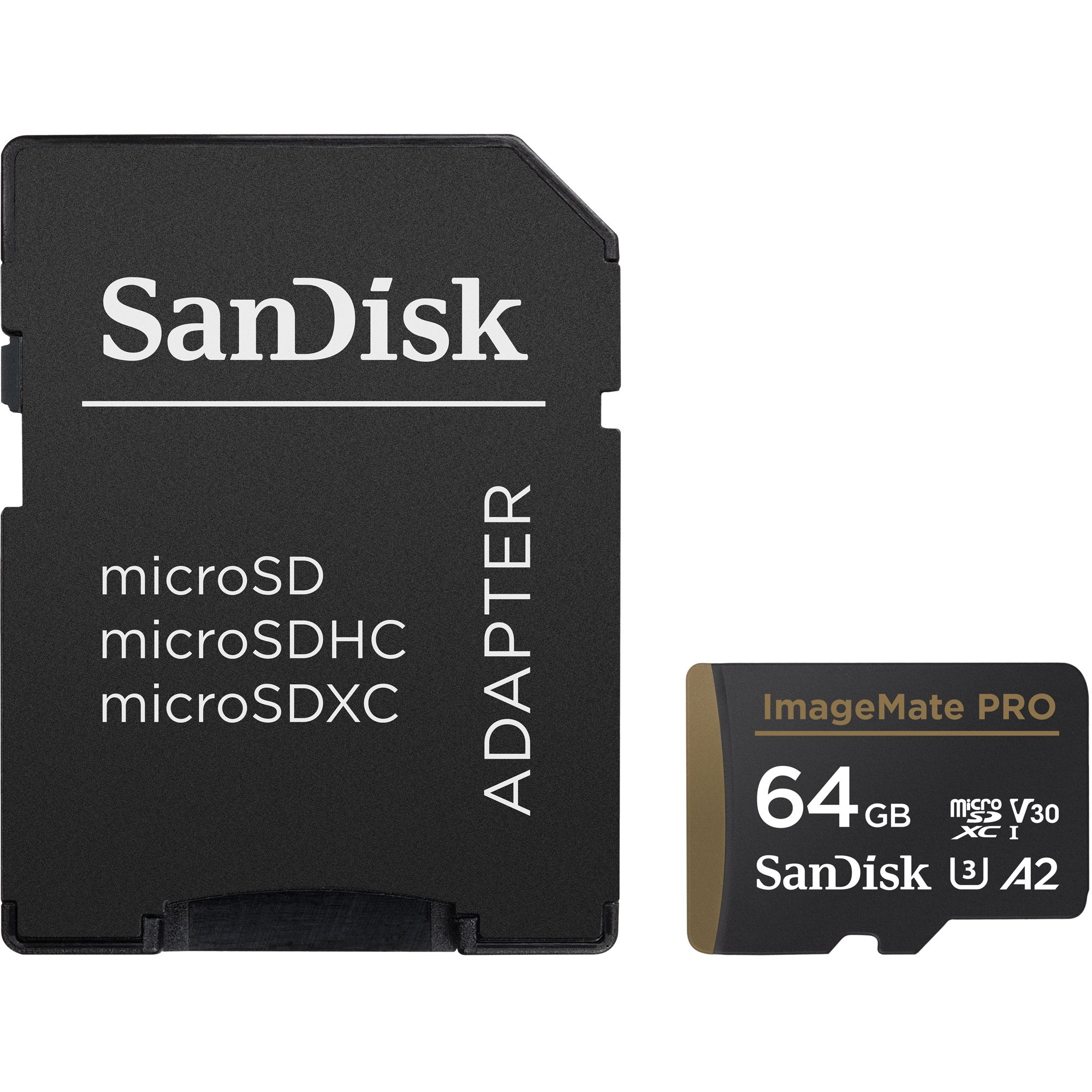 SanDisk SDSQXBZ-064G-AWCJA ImageMate 64GB PRO microSDXC UHS-1 Memory Card with Adapter for Action Cams - C10, U3, V30, 4K UHD, A2 Micro SD Card