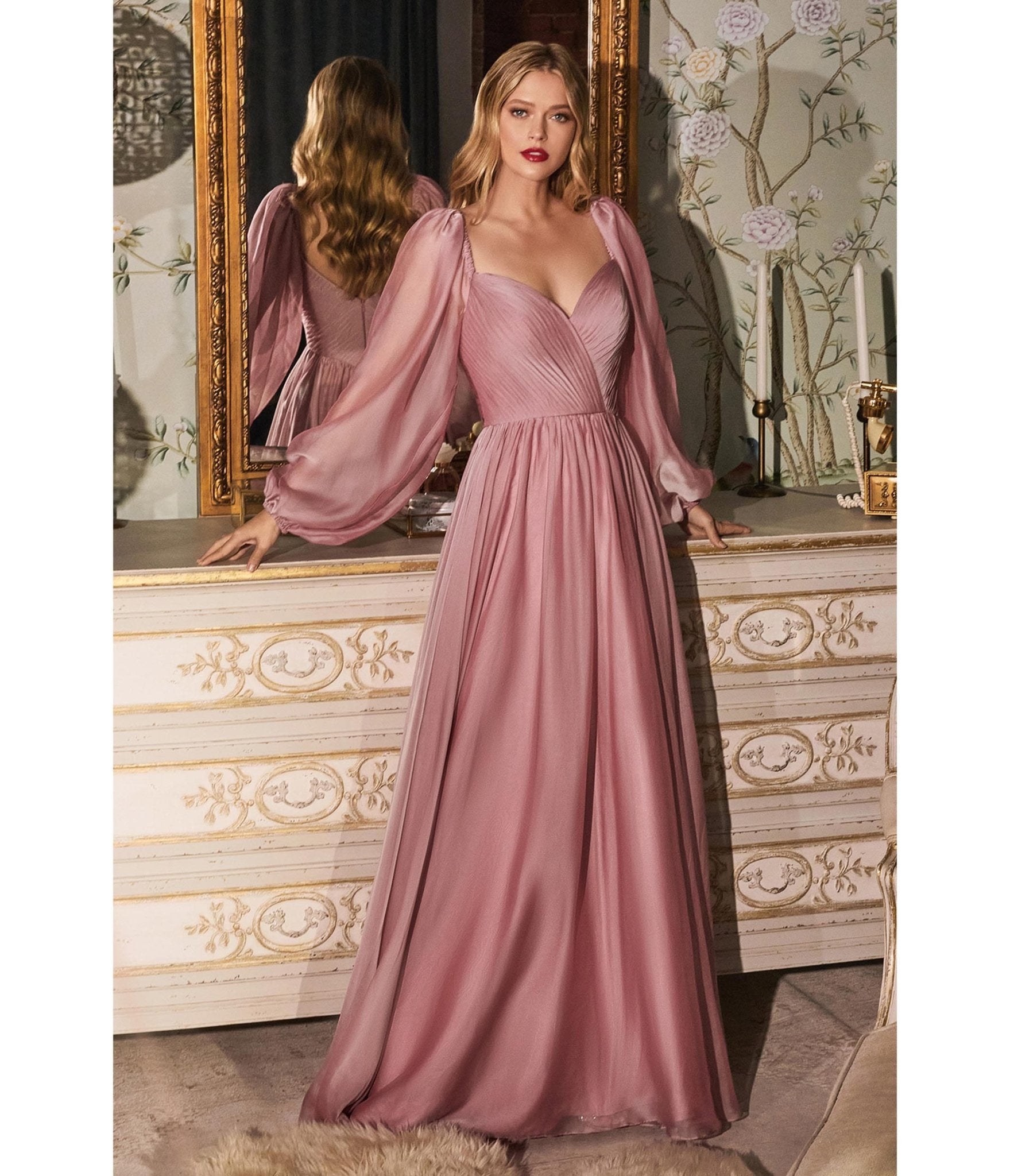 Ladivine by Cinderella Divine Petal Blush Chiffon Sweetheart Bridesmaid Goddess Gown