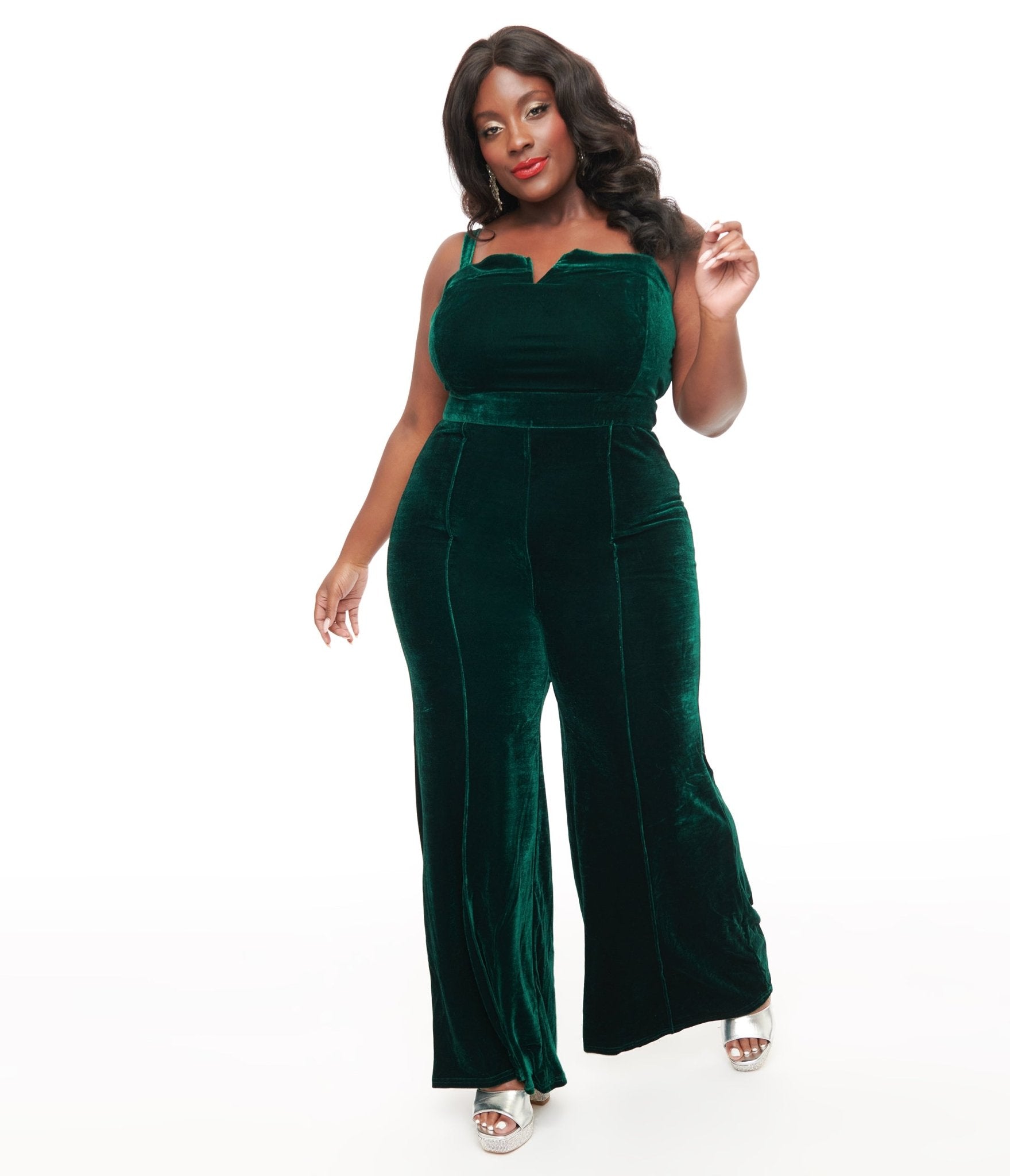 Plus Size Emerald Velvet Jumpsuit