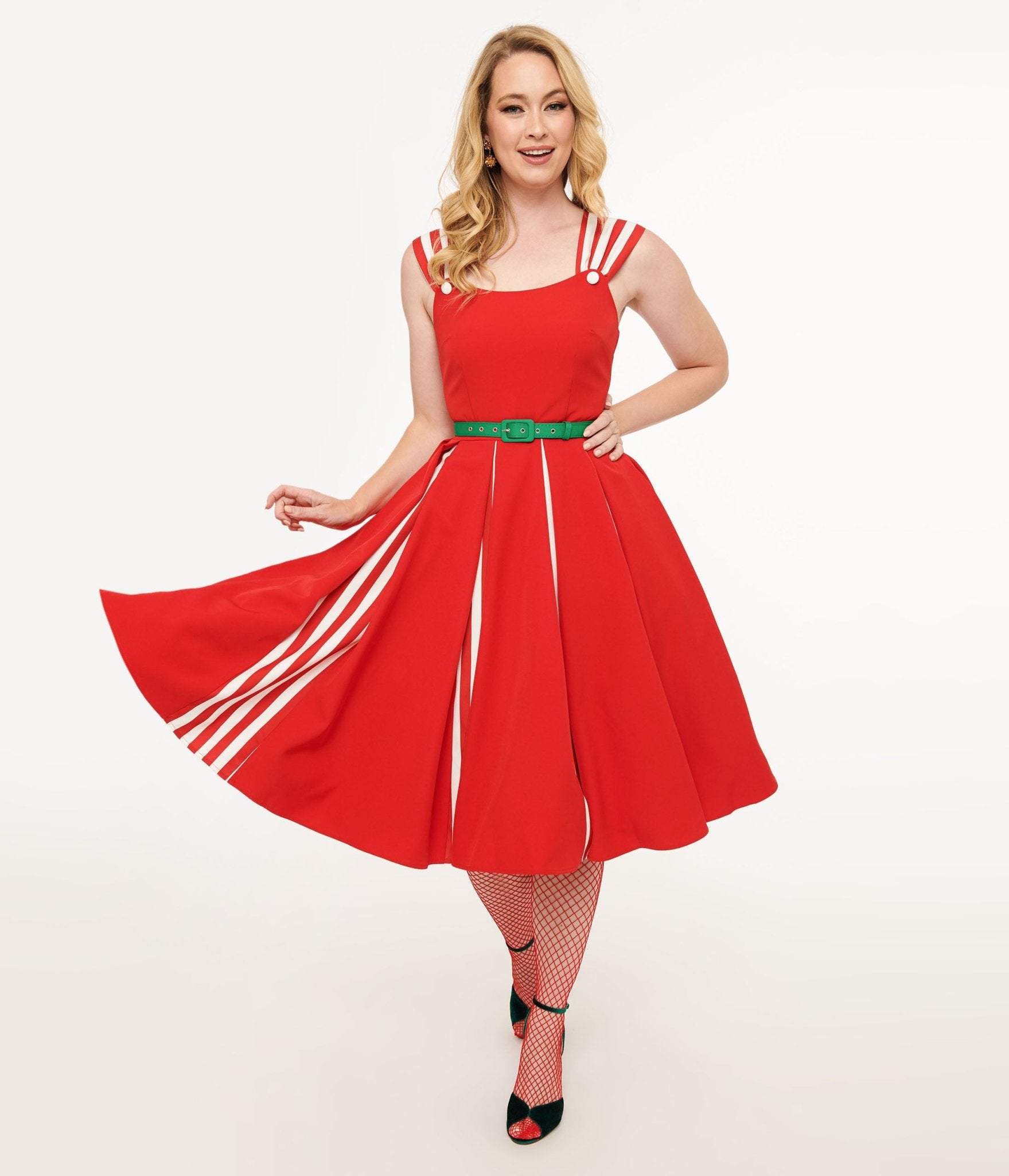 Unique Vintage 1950s Red & White Stripe Swing Dress