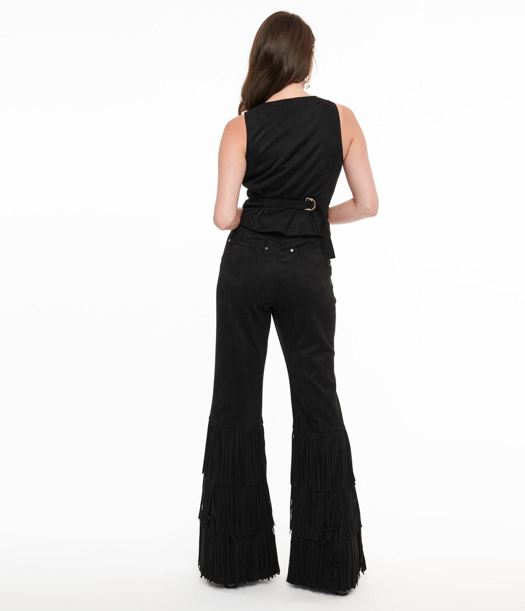 Smak Parlour 1970s Black Suede Tassel Flare Pants