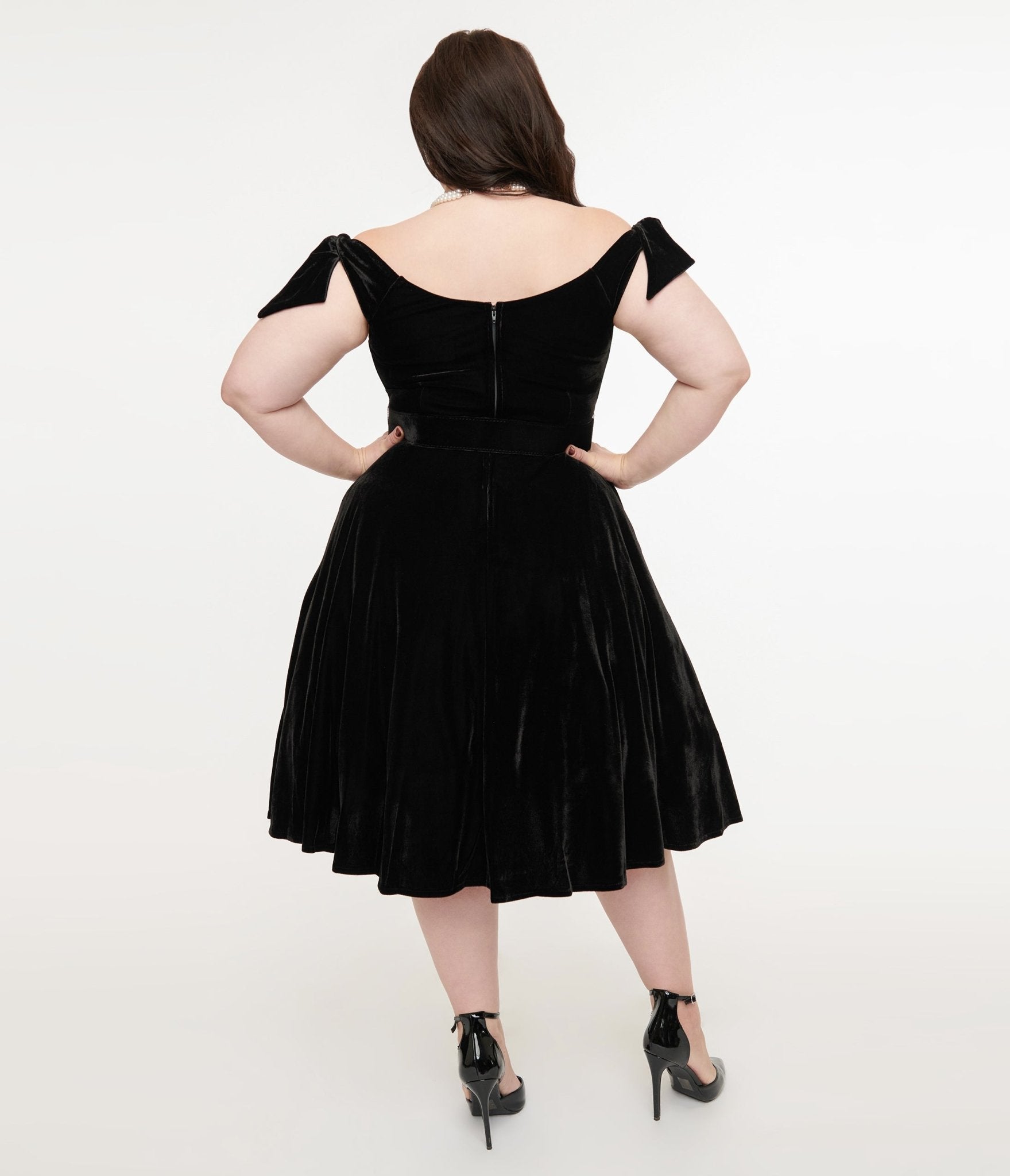 Unique Vintage Plus Size 1960s Black Velvet Prairie Swing Dress