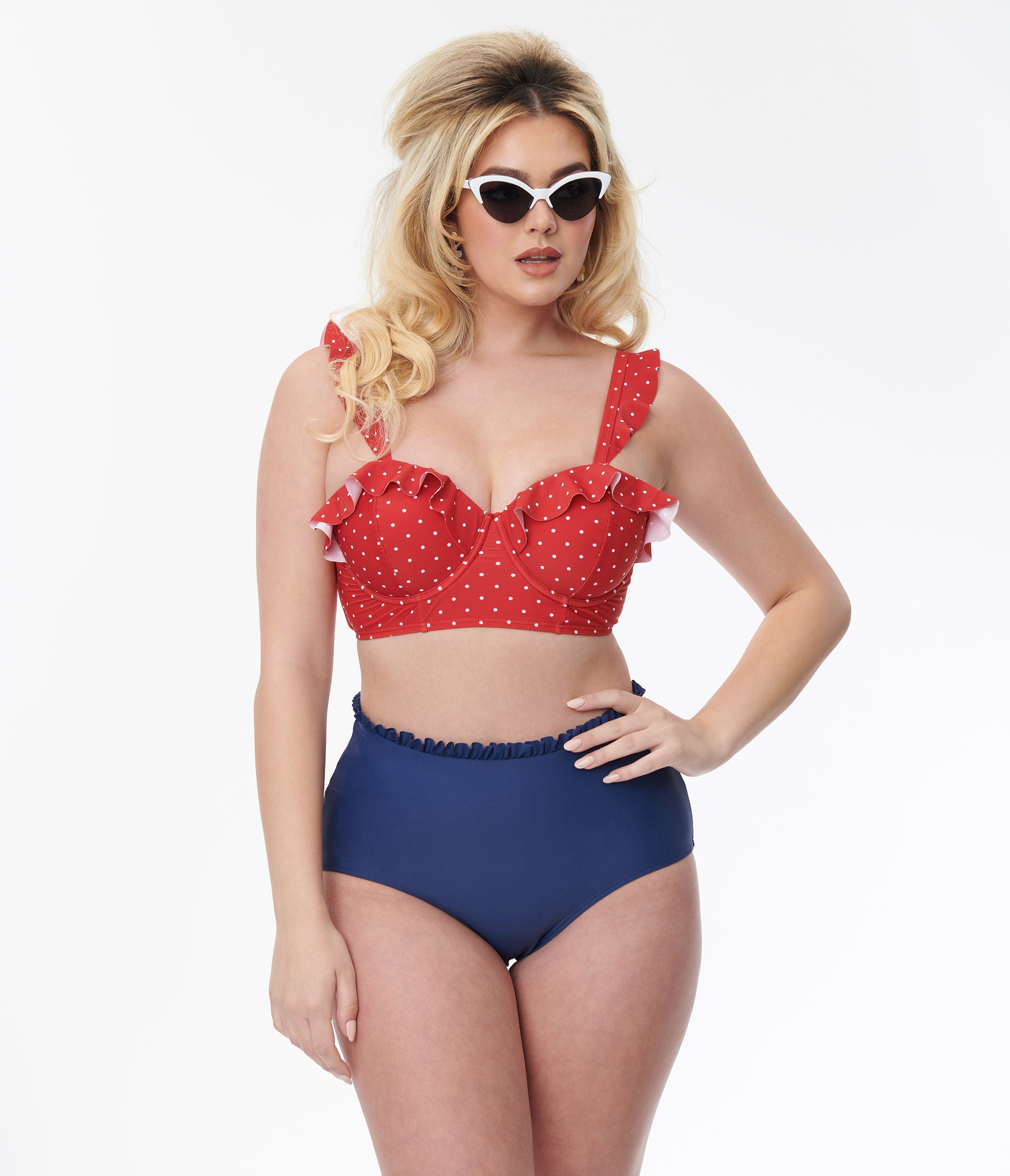 Unique Vintage Red & White Pin Dot Southampton Swim Top