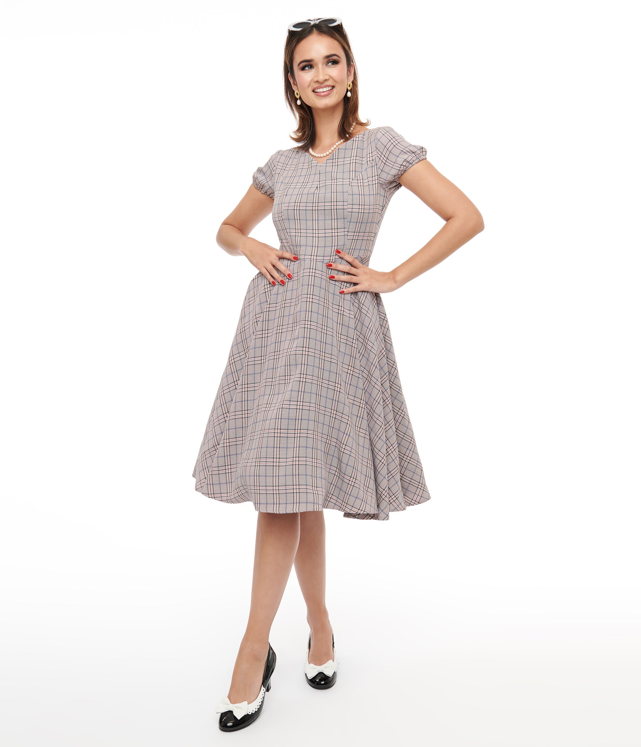 1950s Pink Plaid Fit & Flare Dress