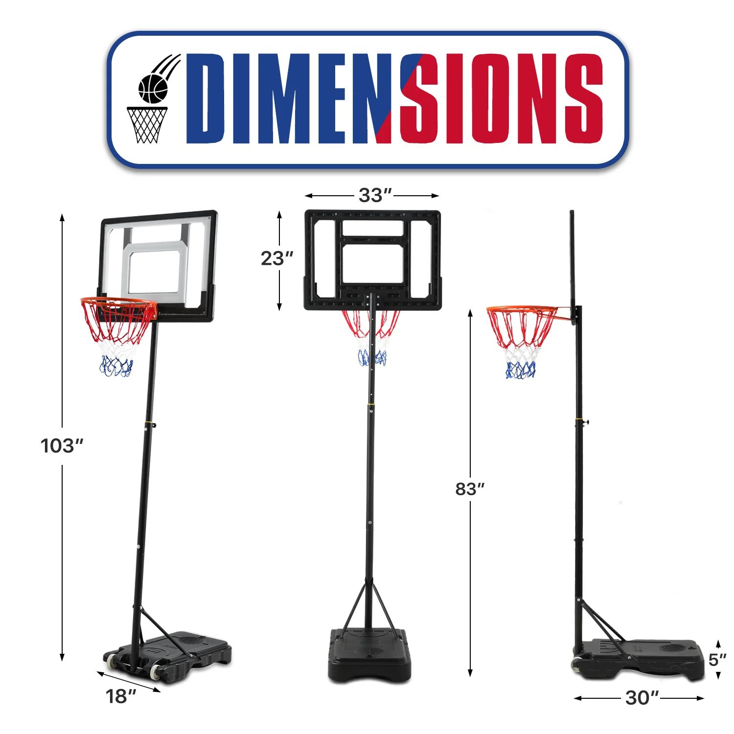 MoNiBloom Portable Basketball Hoop Goal 5ft - 7ft with 33 Backboard Wheels Fillable Base Black