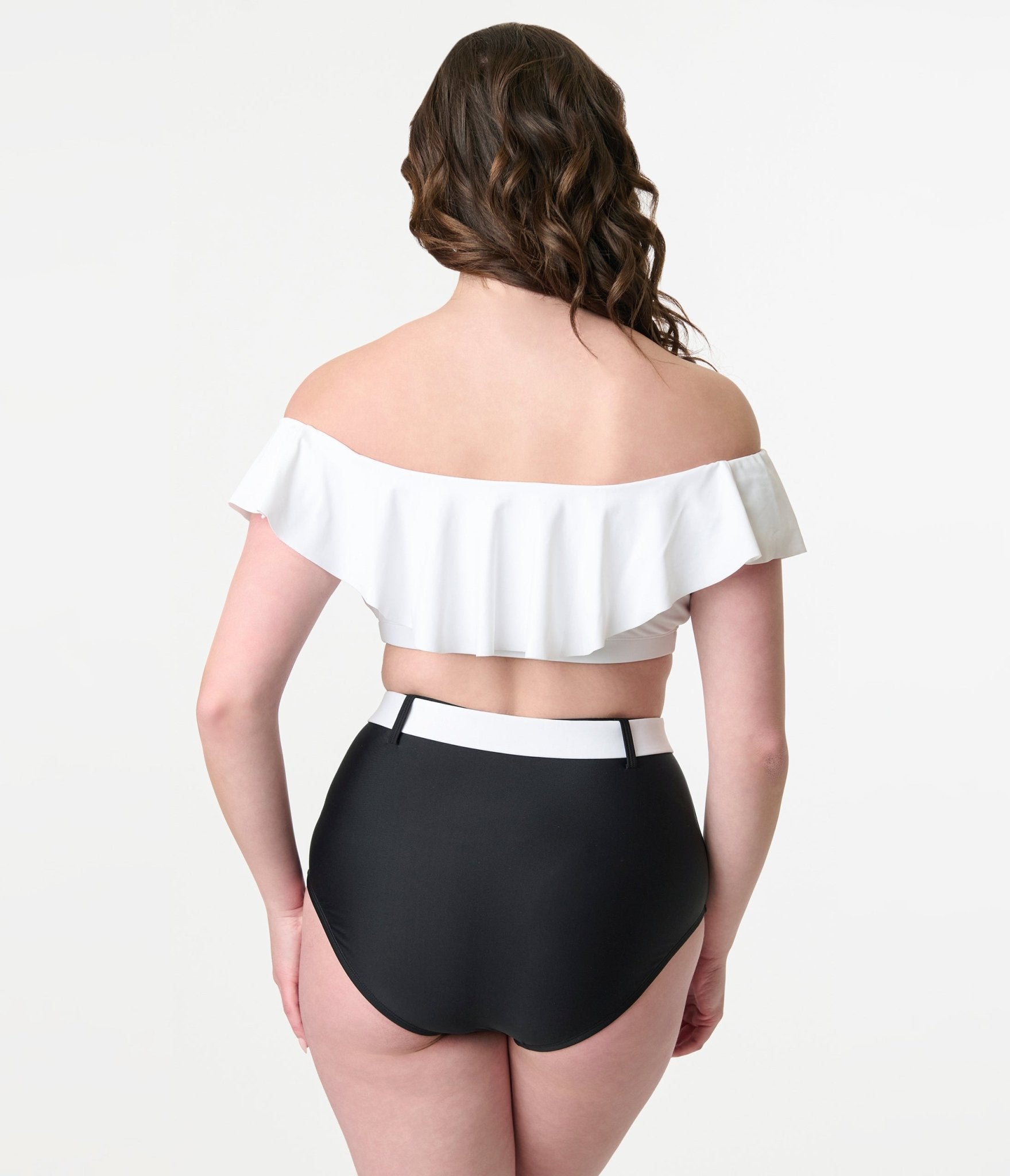 Unique Vintage Black & White Belted Swim Bottoms