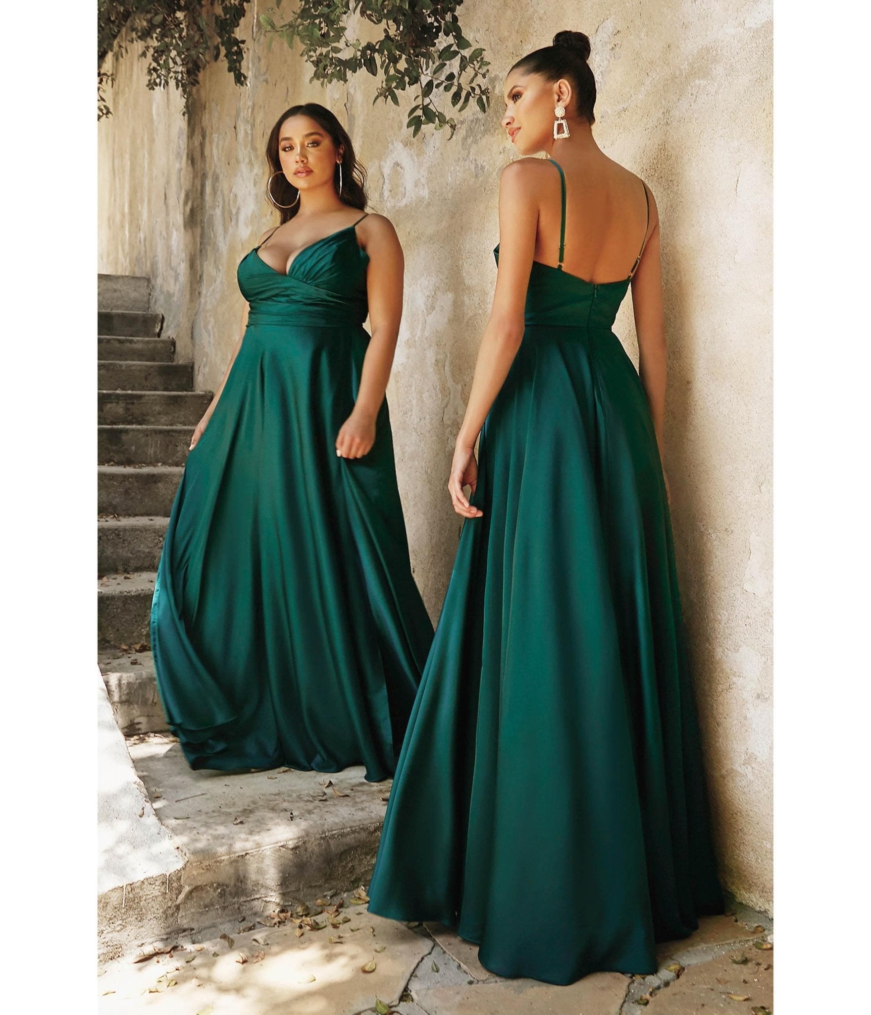 Ladivine by Cinderella Divine Emerald Ruched Satin Mystique Bridesmaid Gown