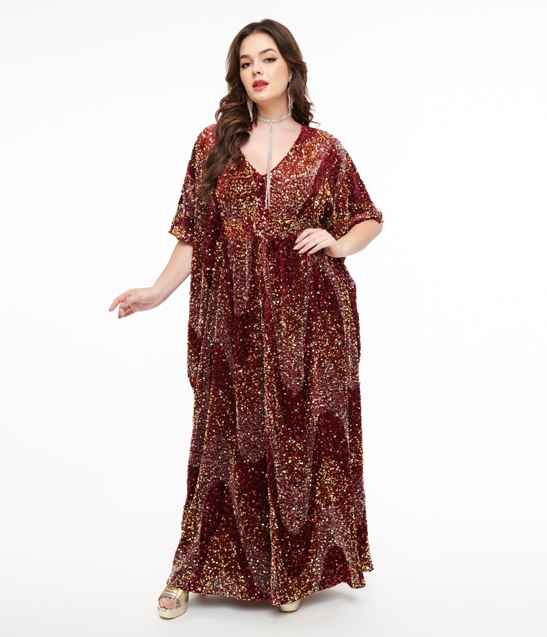 Unique Vintage 1960s Burgundy Sequin Burton Caftan Dress