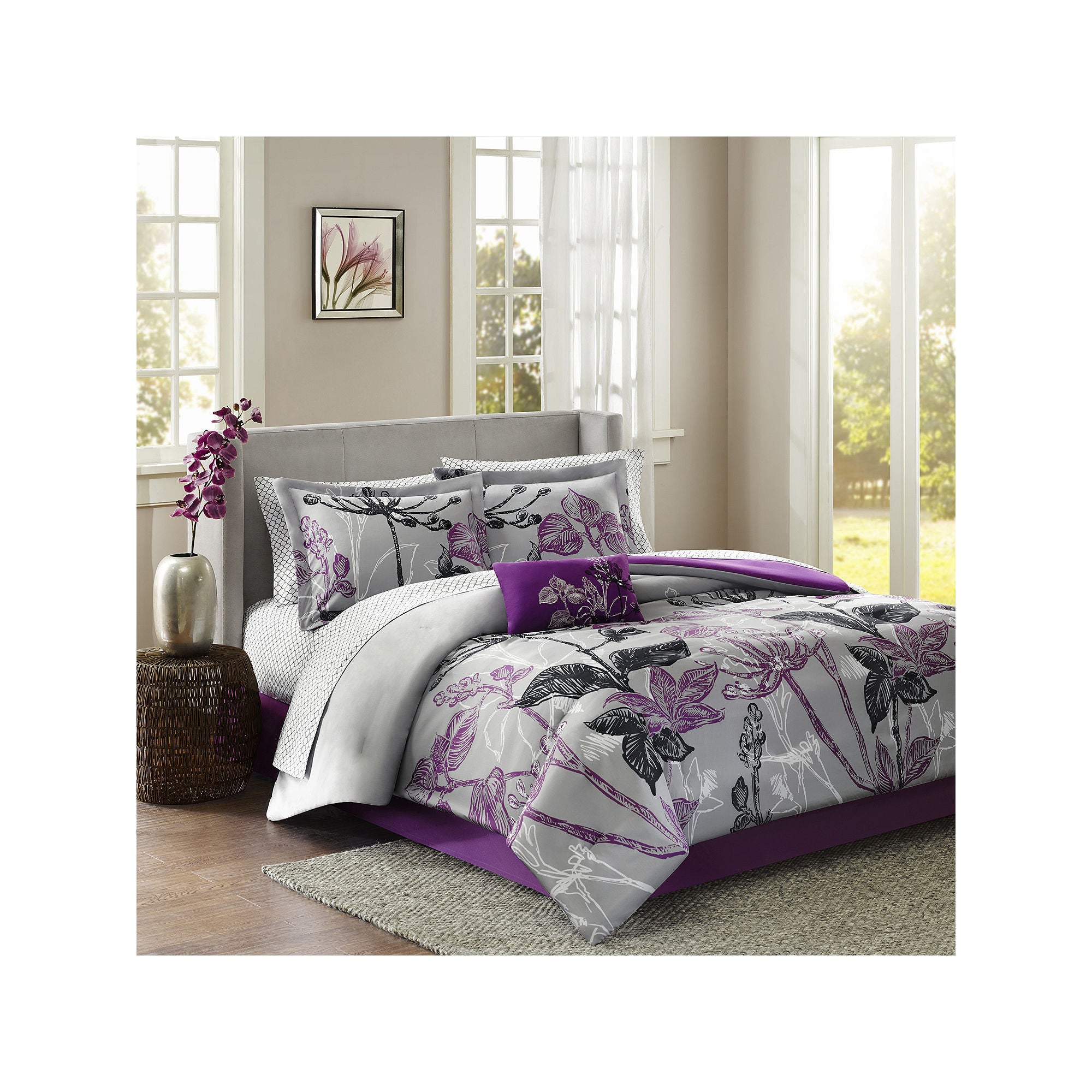 Madison Park Essentials Nicolette Complete Bedding Set With Sheets - PURPLE ONE SIZE