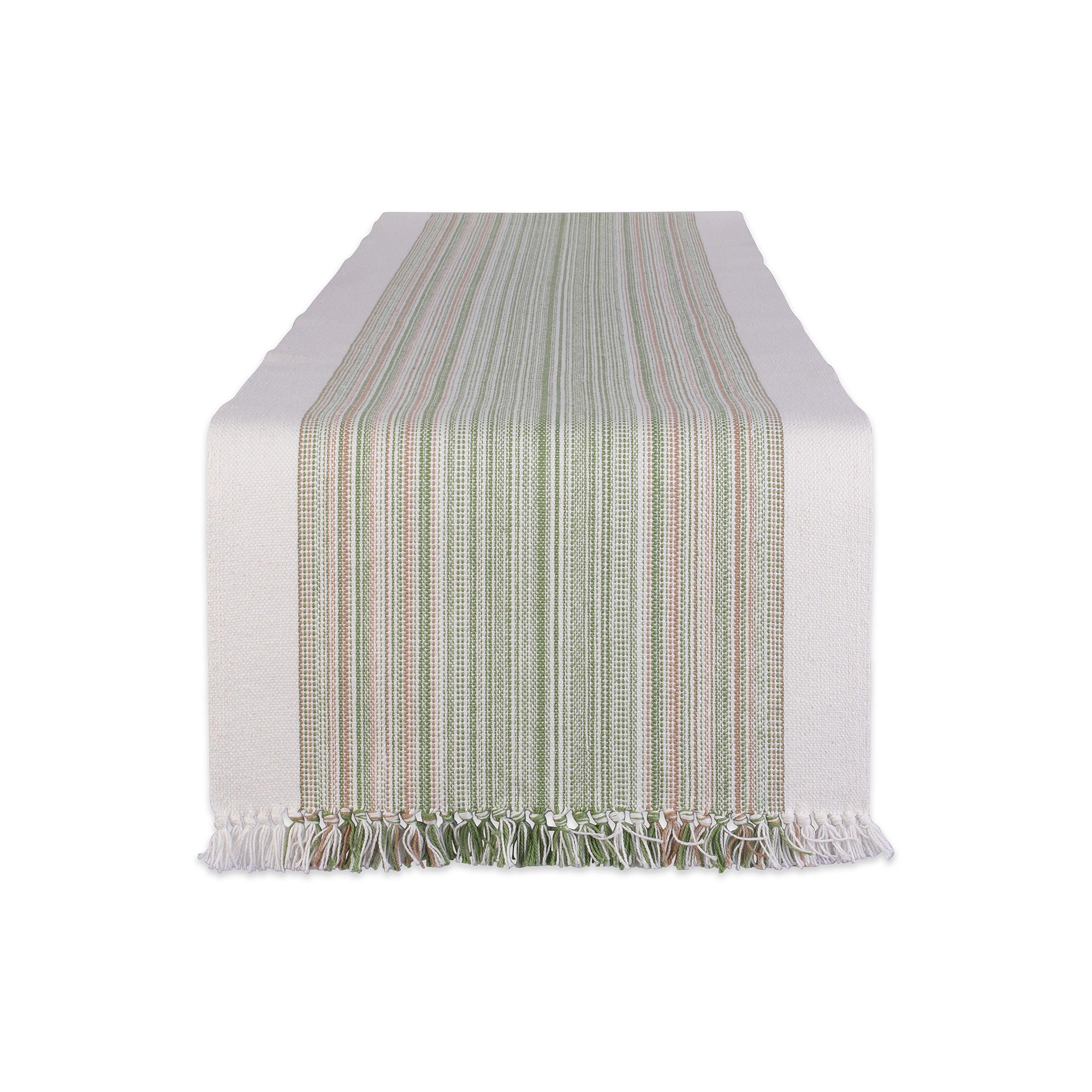 Design Imports Striped Fringe Ribbed Table Runner - Green TEAL ONE SIZE