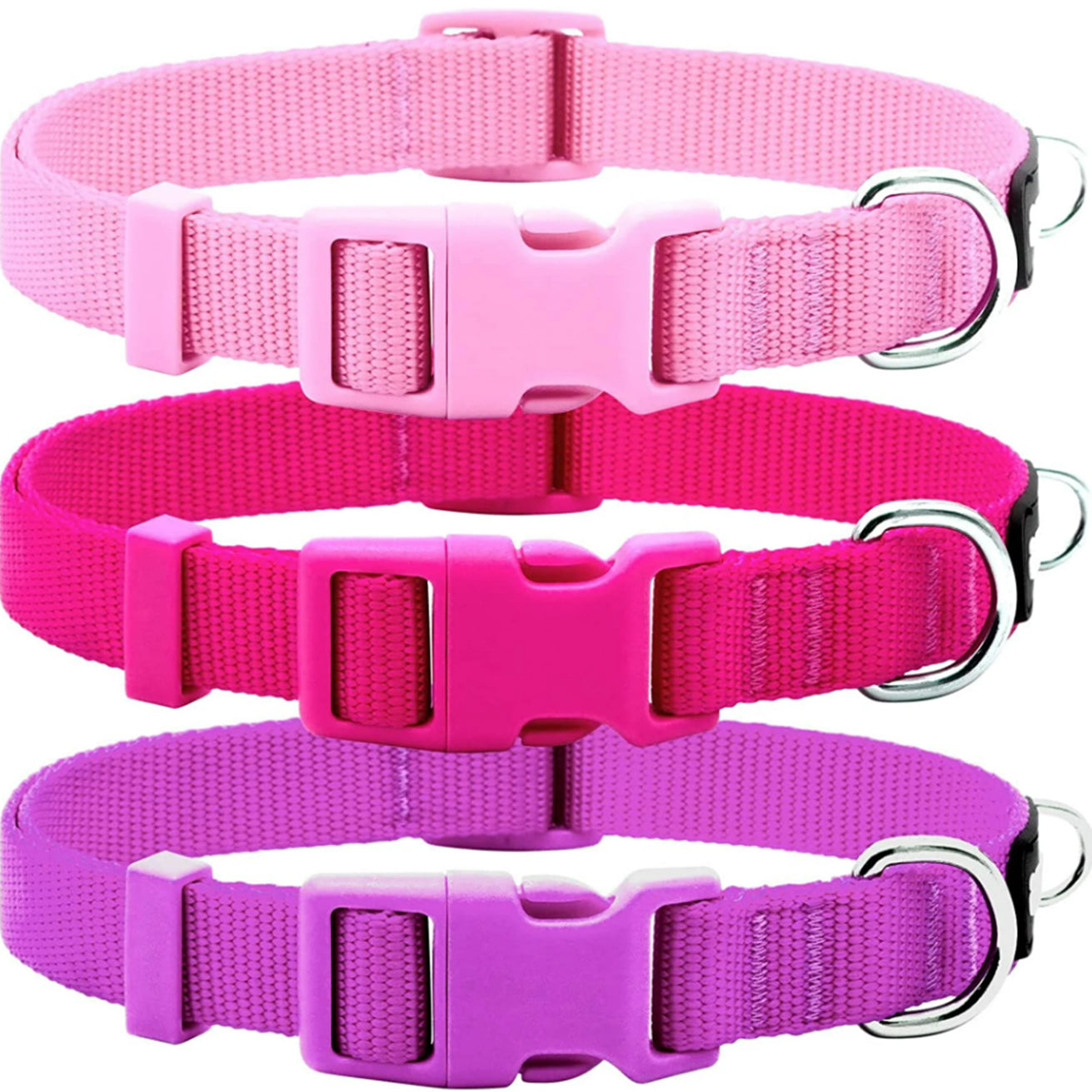 Azuza 3 Pack Dog Collars Soft Comfortable Pink L