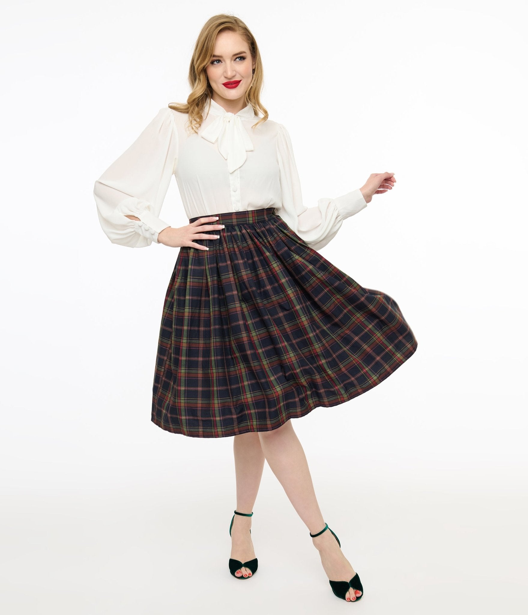 Unique Vintage 1950s Black Plaid Gellar Swing Skirt