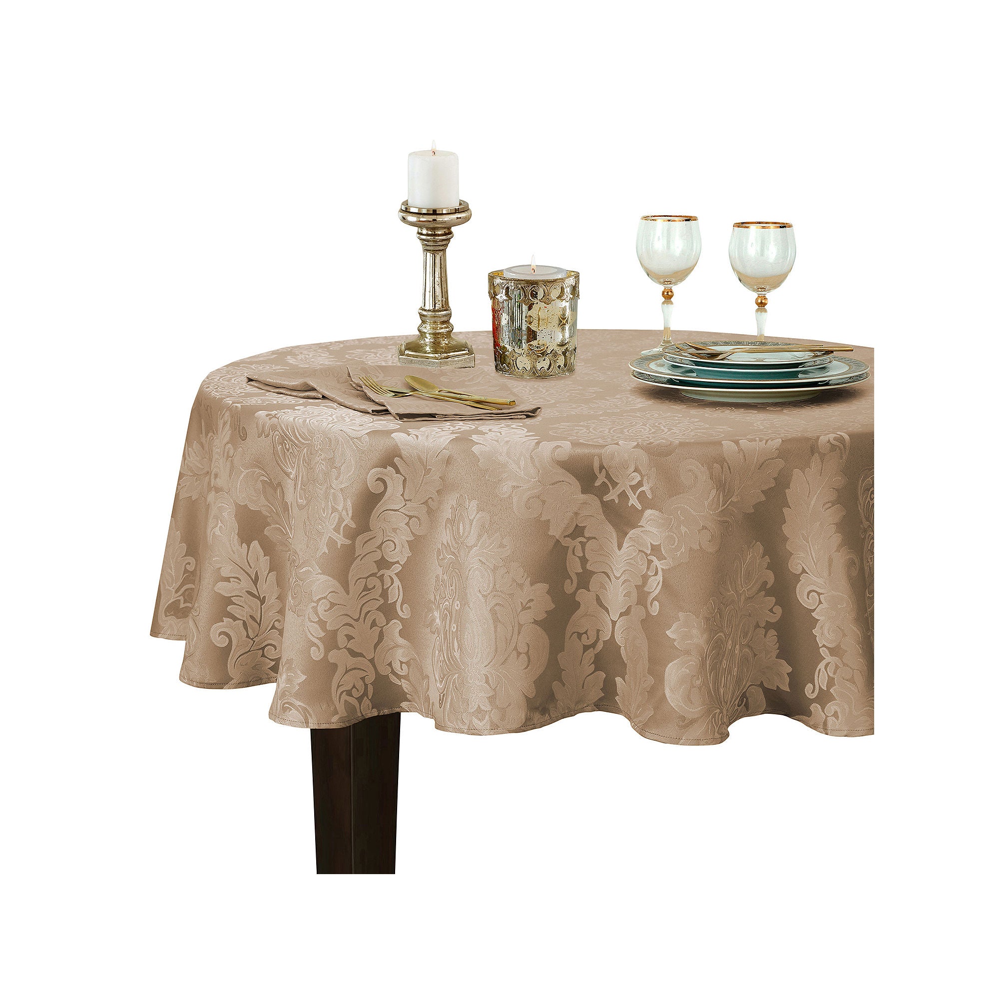 Elrene Home Fashions Barcelona Jacquard Damask Tablecloth - BEIGE ONE SIZE