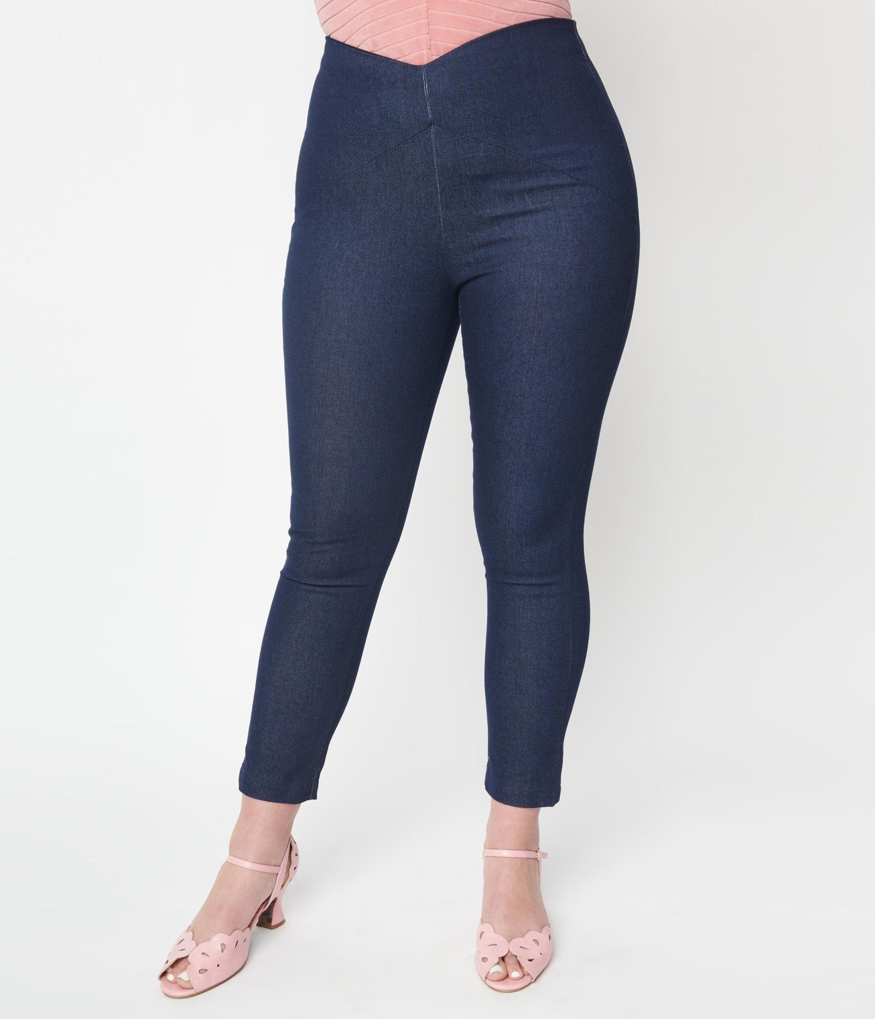 Unique Vintage 1930s Dark Denim V-Waist Crop Pants