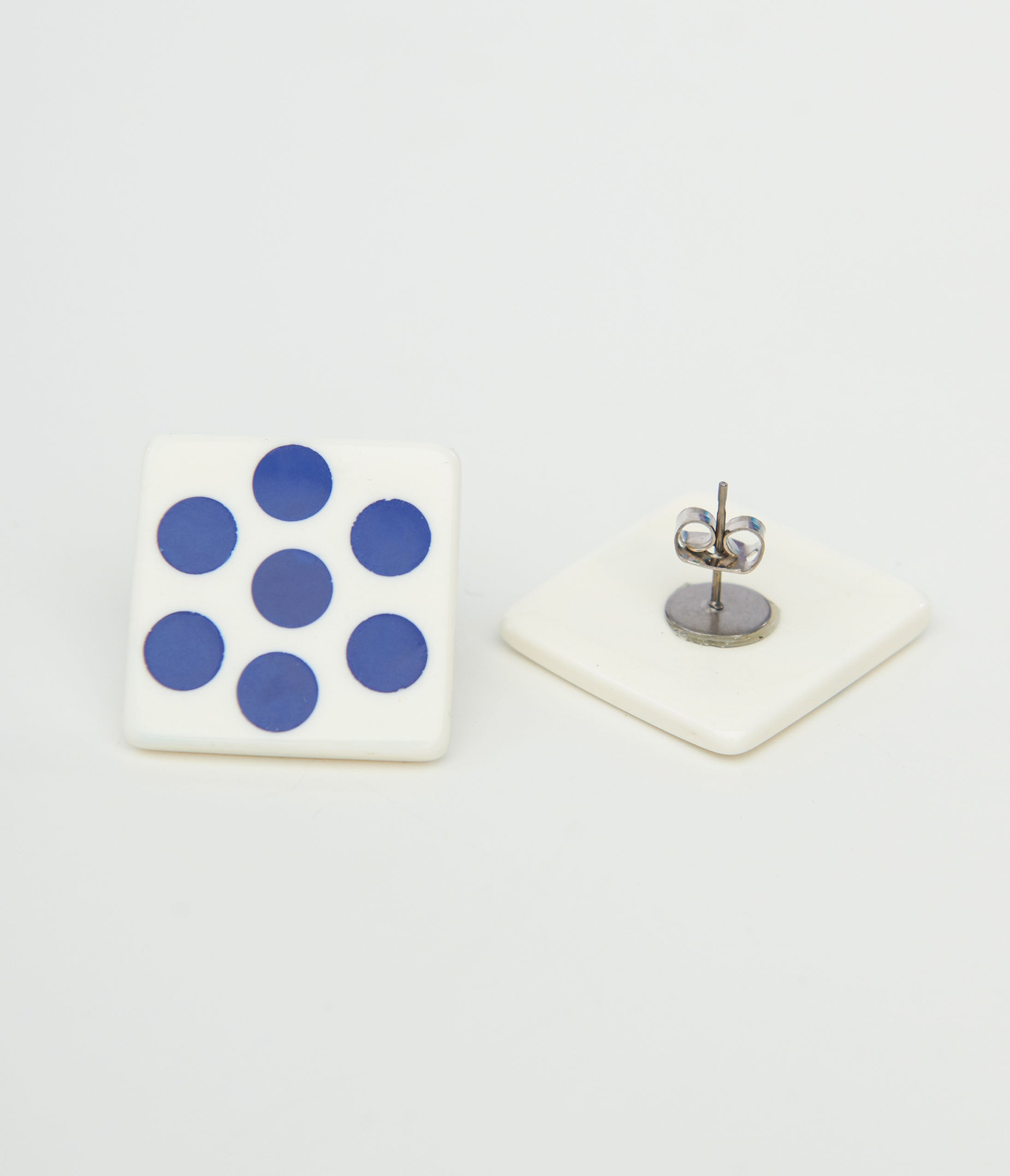 1980s Blue Polka Dot Square Earrings