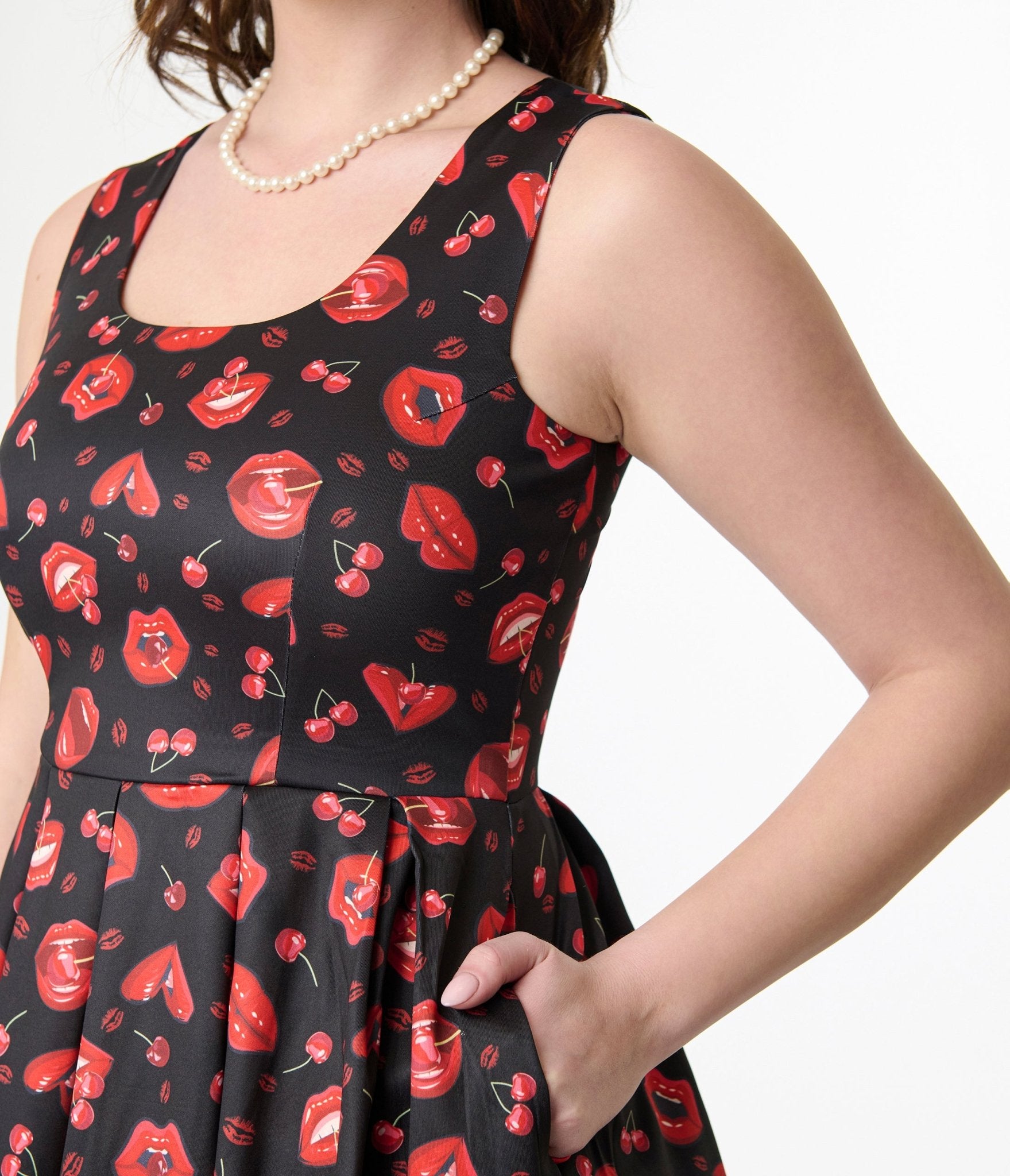 Dolly & Dotty 1950s Red Lip & Cherry Amanda Swing Dress