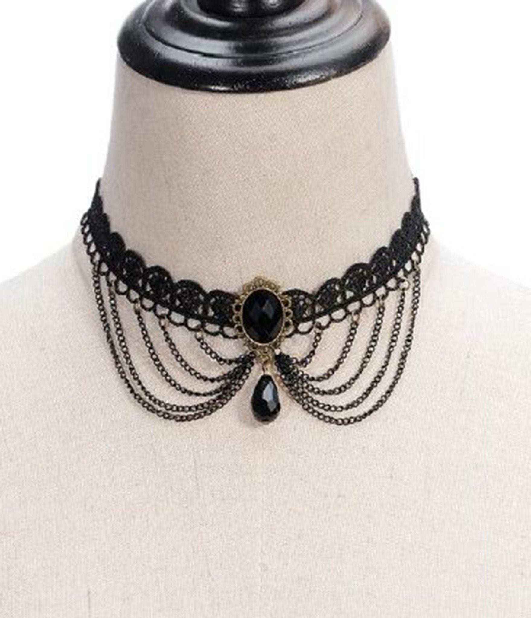 Black Victorian Lace & Rhinestone Choker