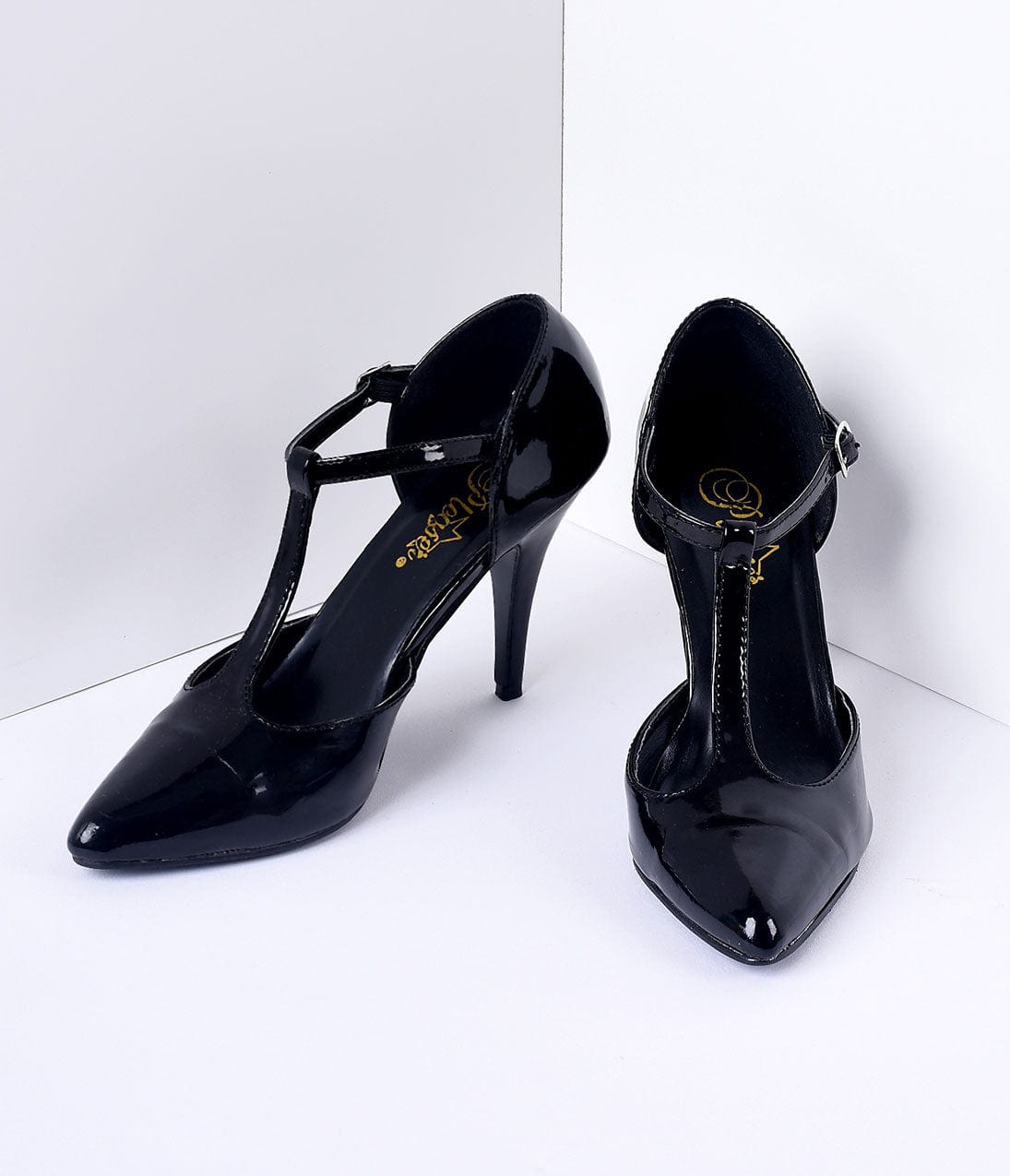 1920s Style Black T-Strap Heels