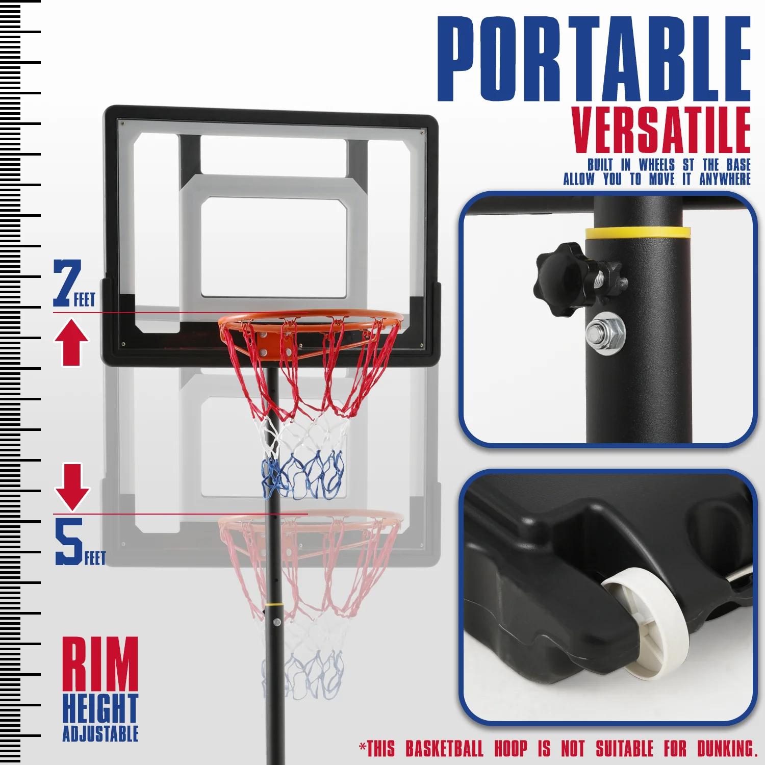 MoNiBloom Portable Basketball Hoop Goal 5ft - 7ft with 33 Backboard Wheels Fillable Base Black